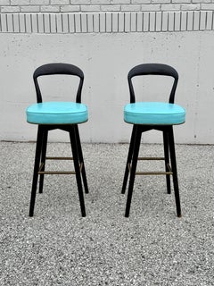 Pair of 1950s Mid-Century Edward Wormley Style Arched Back Swivel Bar Stools