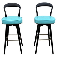 Pair of 1950s Mid-Century Edward Wormley Style Arched Back Swivel Bar Stools