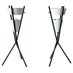 Pair of 1950s Mid Century Gerald Thurston Tripod Table Lamp Space Age Lightolier