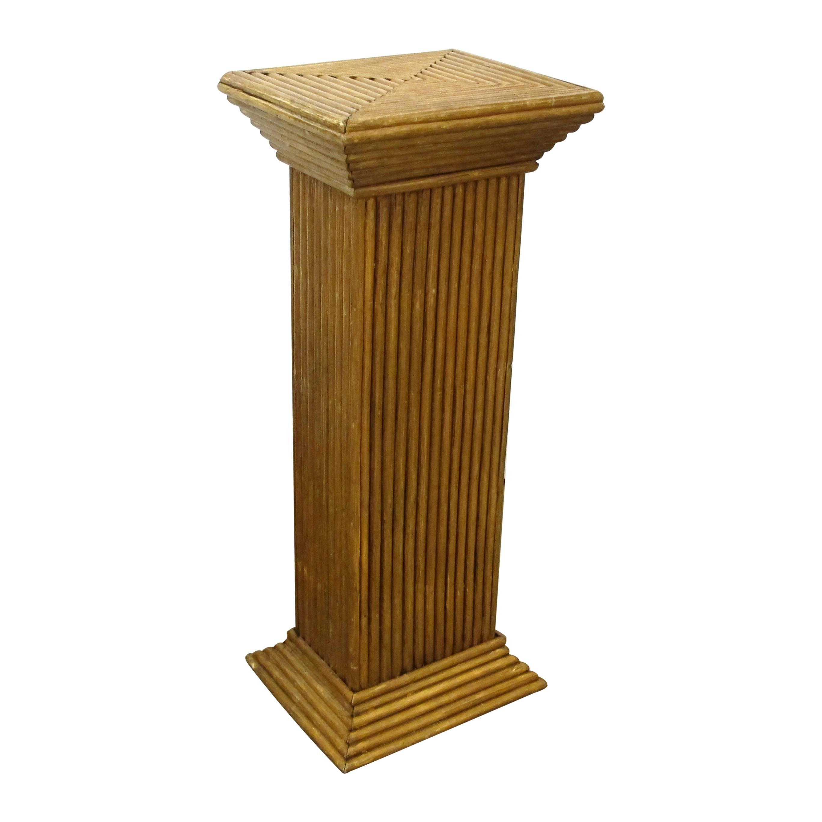 Hand-Crafted Pair of 1950s Mid Century Handcrafted Geometric Rattan Pedestals Columns Stands