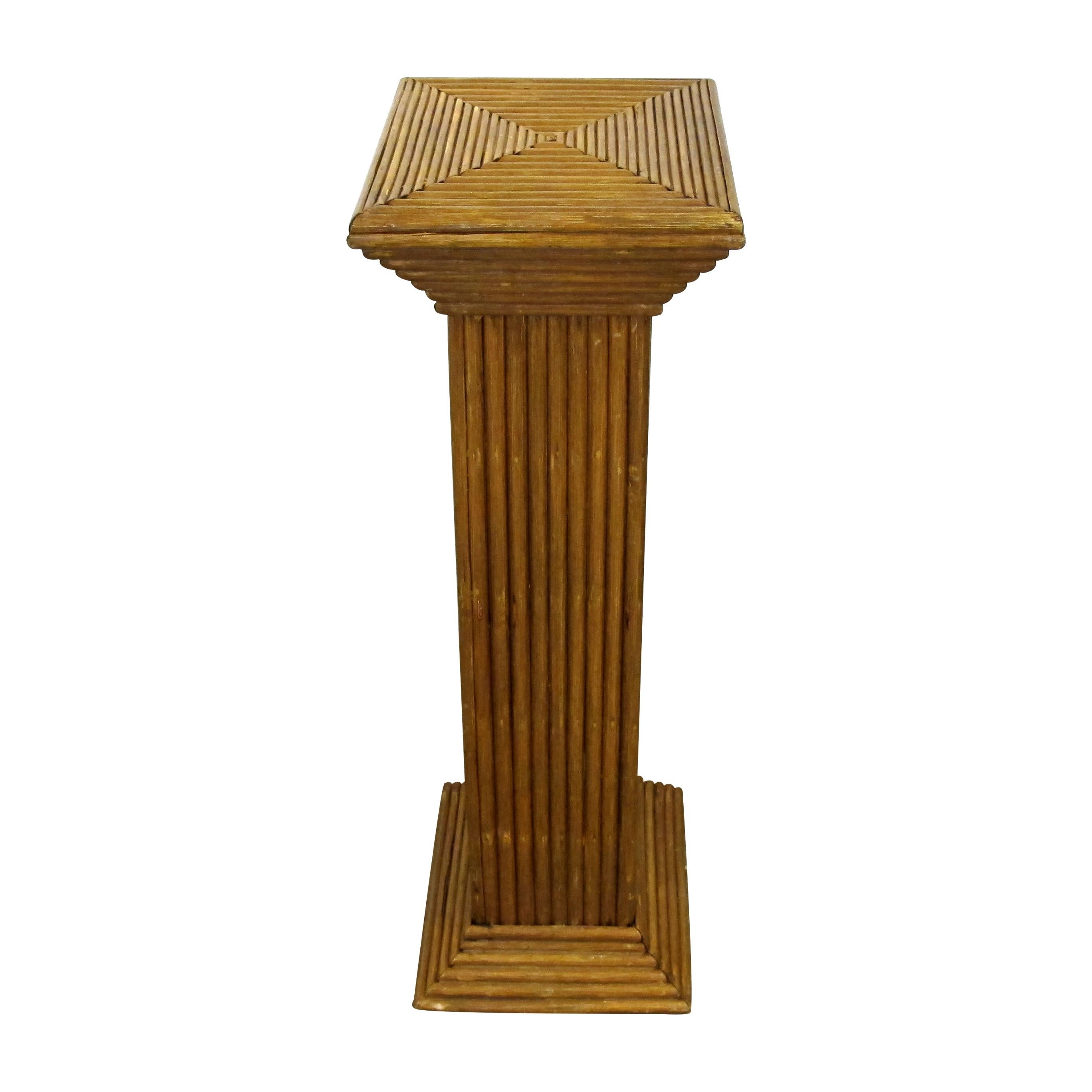 Pair of 1950s Mid Century Handcrafted Geometric Rattan Pedestals Columns Stands In Good Condition In London, GB