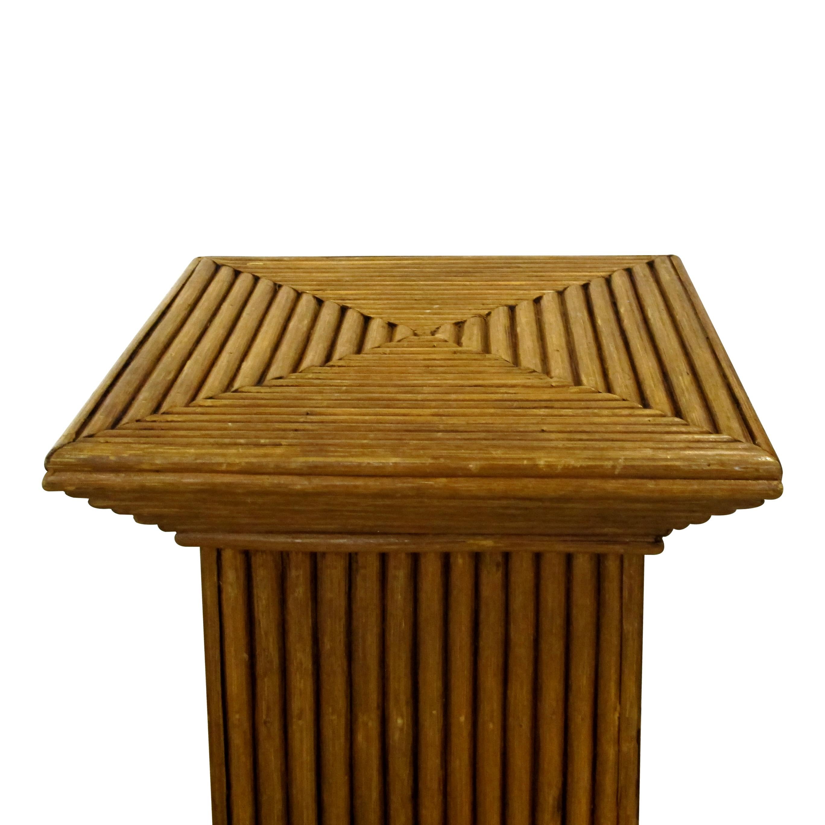 Mid-20th Century Pair of 1950s Mid Century Handcrafted Geometric Rattan Pedestals Columns Stands