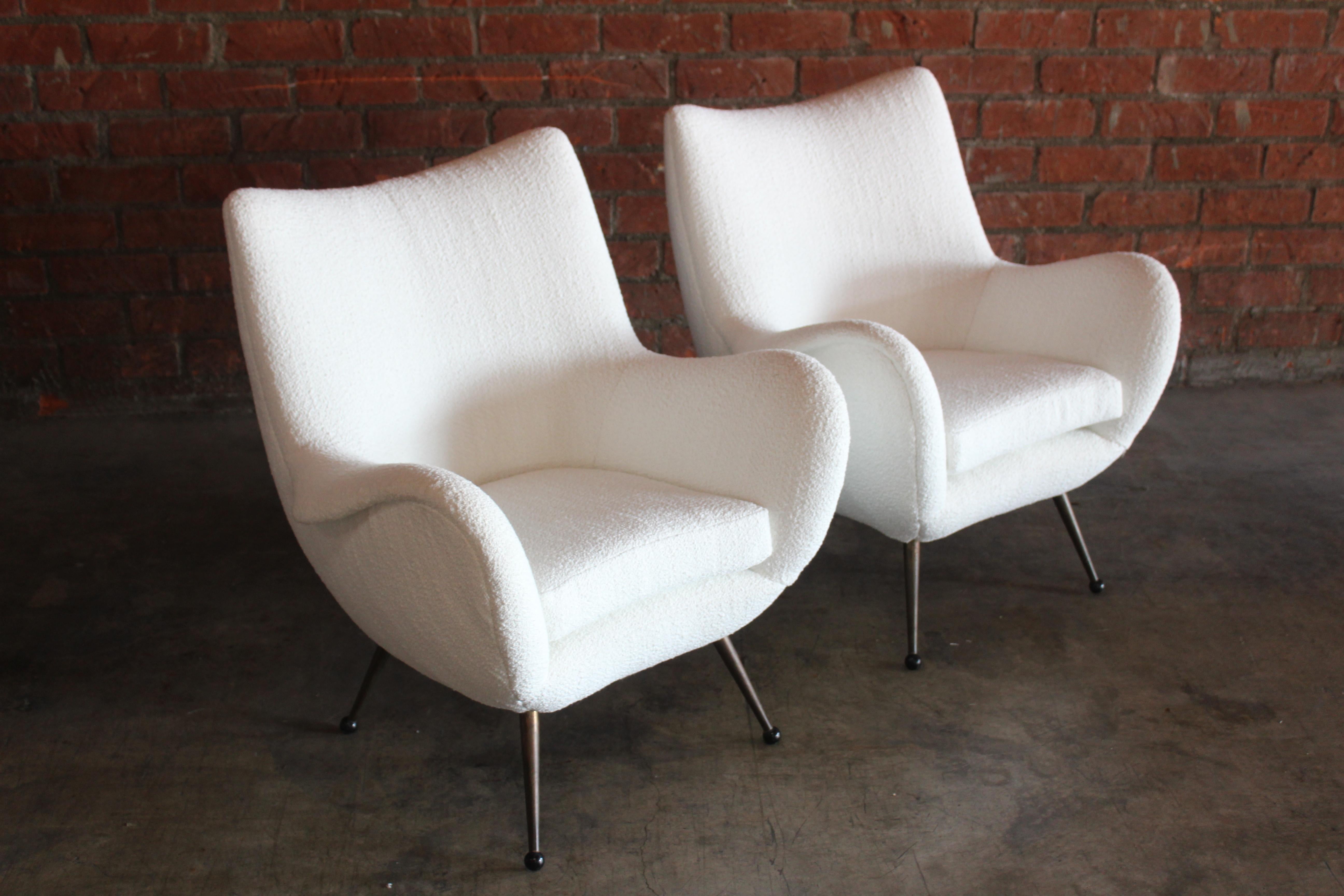 Mid-Century Modern Pair of 1950s Mid-Century Italian Lounge Chairs in Bouclé