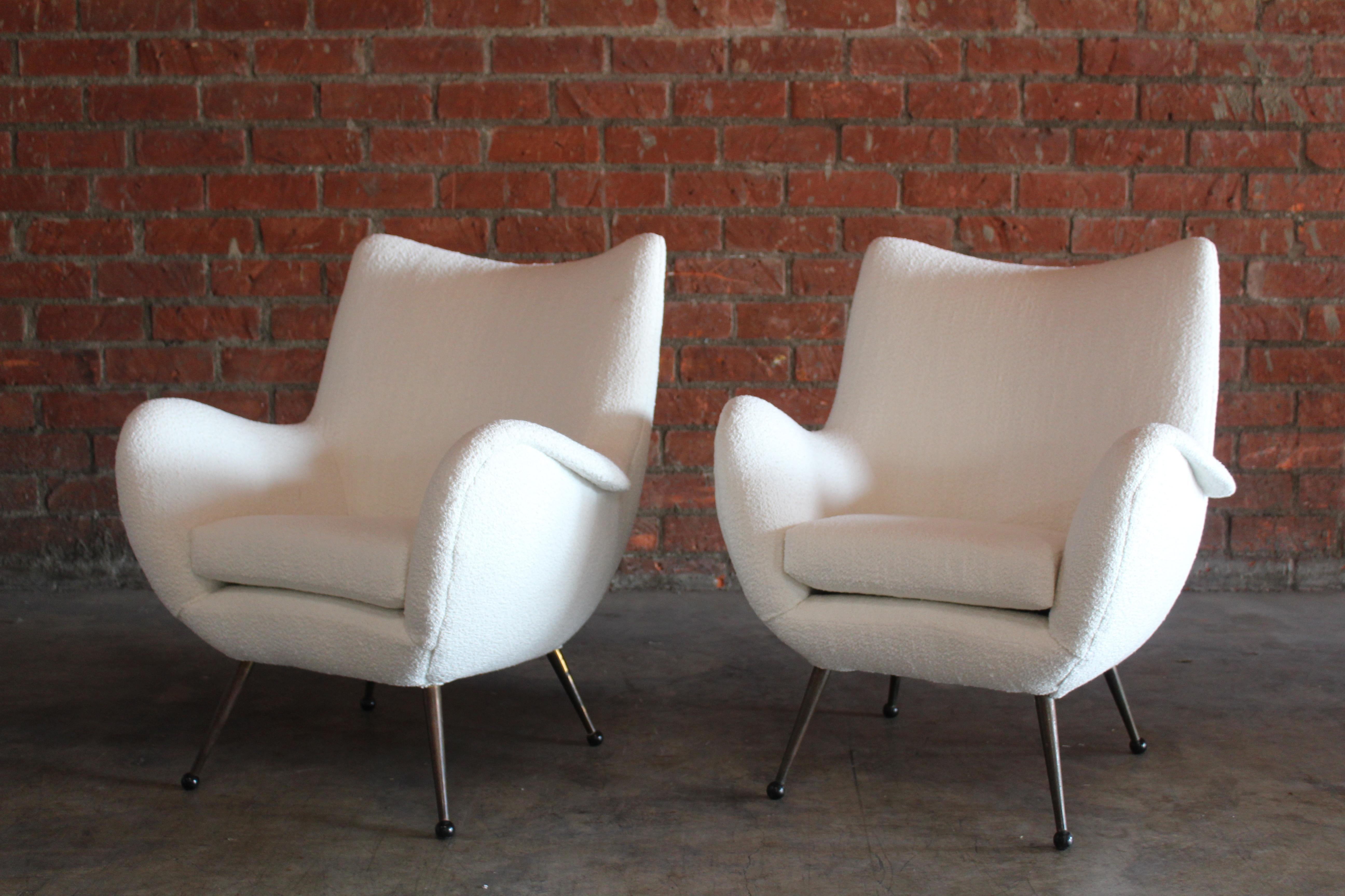 Mid-20th Century Pair of 1950s Mid-Century Italian Lounge Chairs in Bouclé