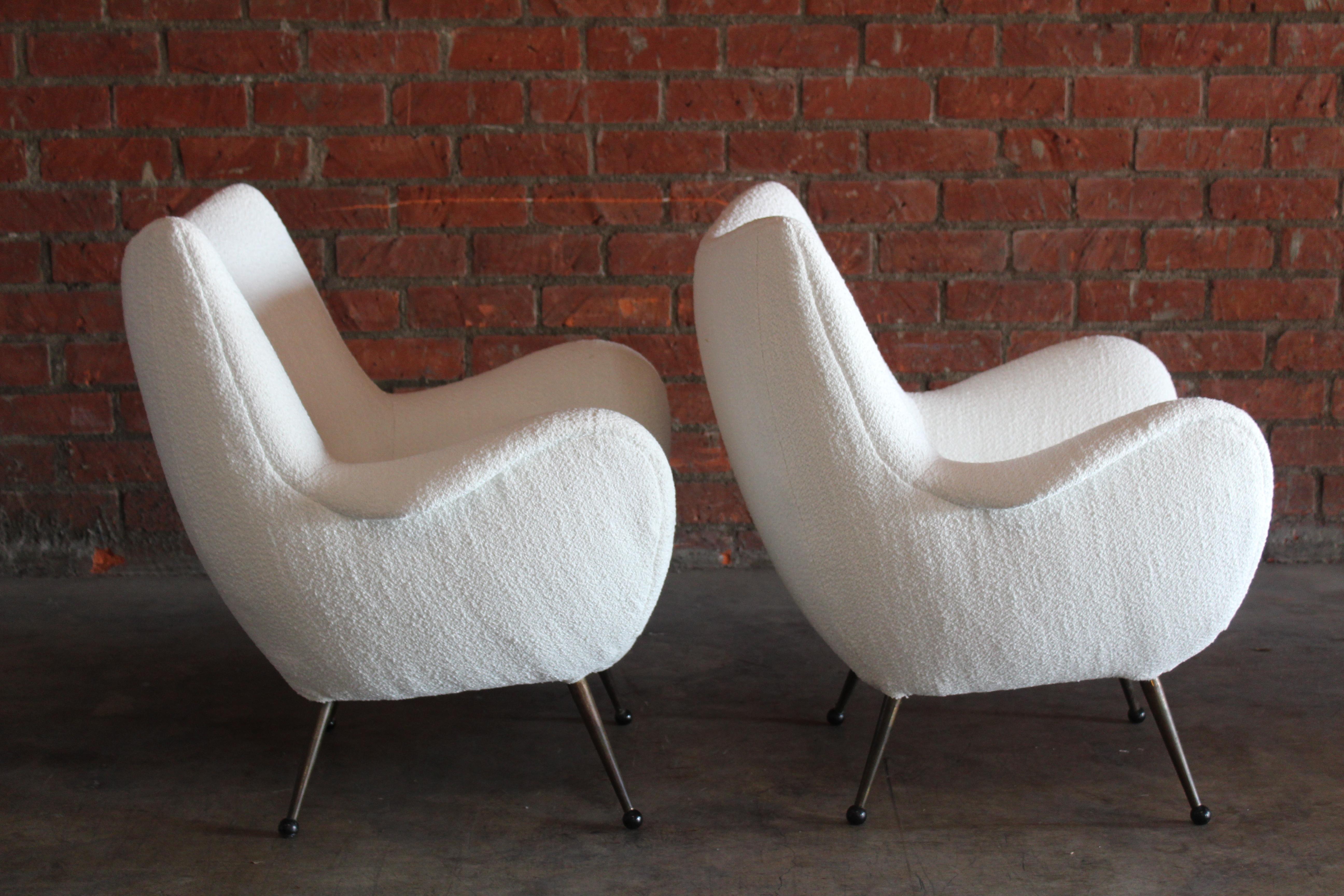 Pair of 1950s Mid-Century Italian Lounge Chairs in Bouclé 2