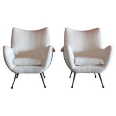 Pair of 1950s Mid-Century Italian Lounge Chairs in Bouclé