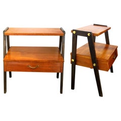 Retro Pair of 1950s Mid-Century Scandinavian Two-Tier Teak Bedside Tables Nightstands