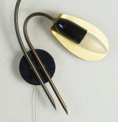 pair of 1950s mid century SCONCES wall lamps brass black metal