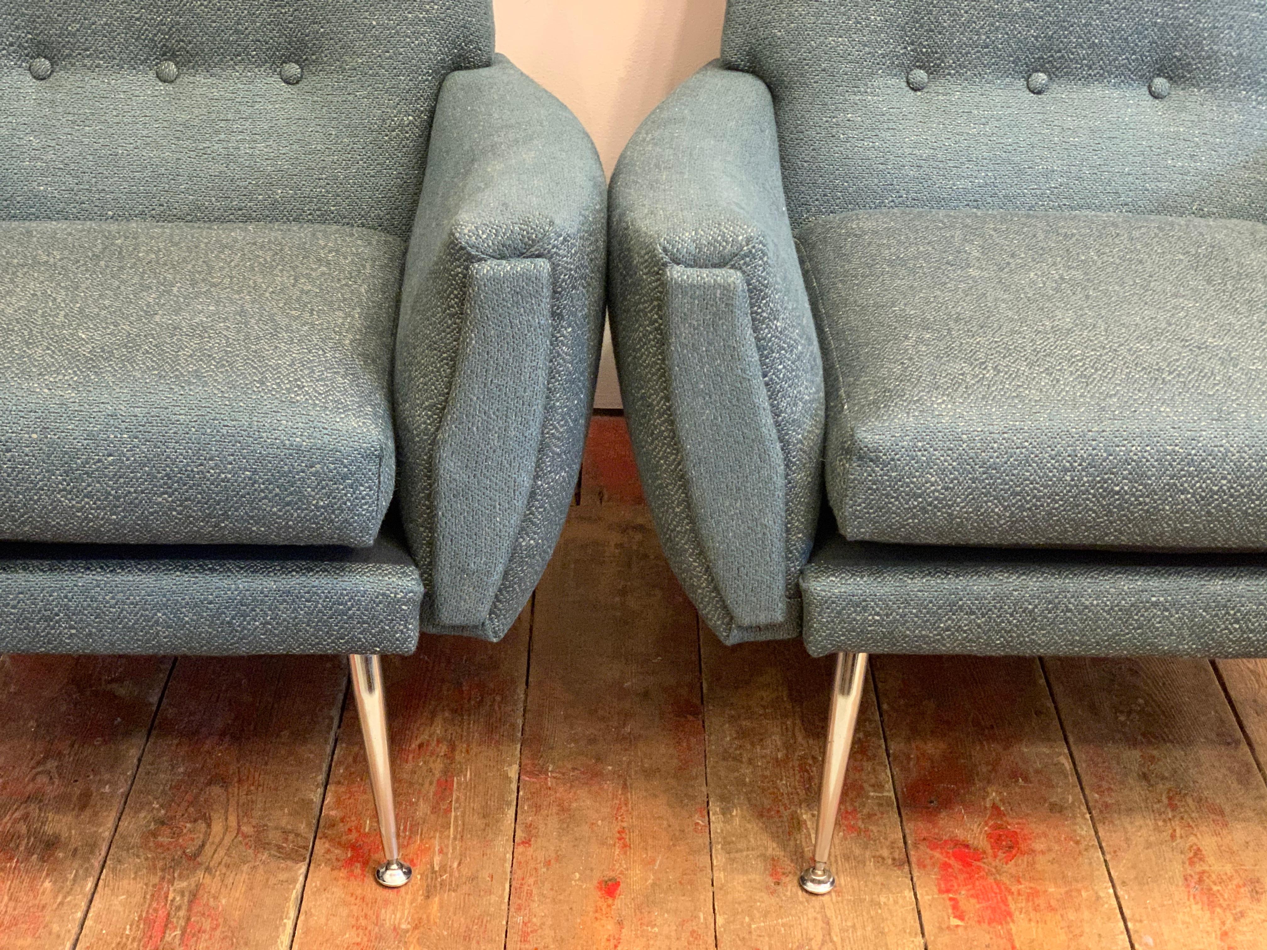 Mid-Century Modern Pair of 1950s Midcentury Vintage Italian 1950s Armchairs in Teal Fabric