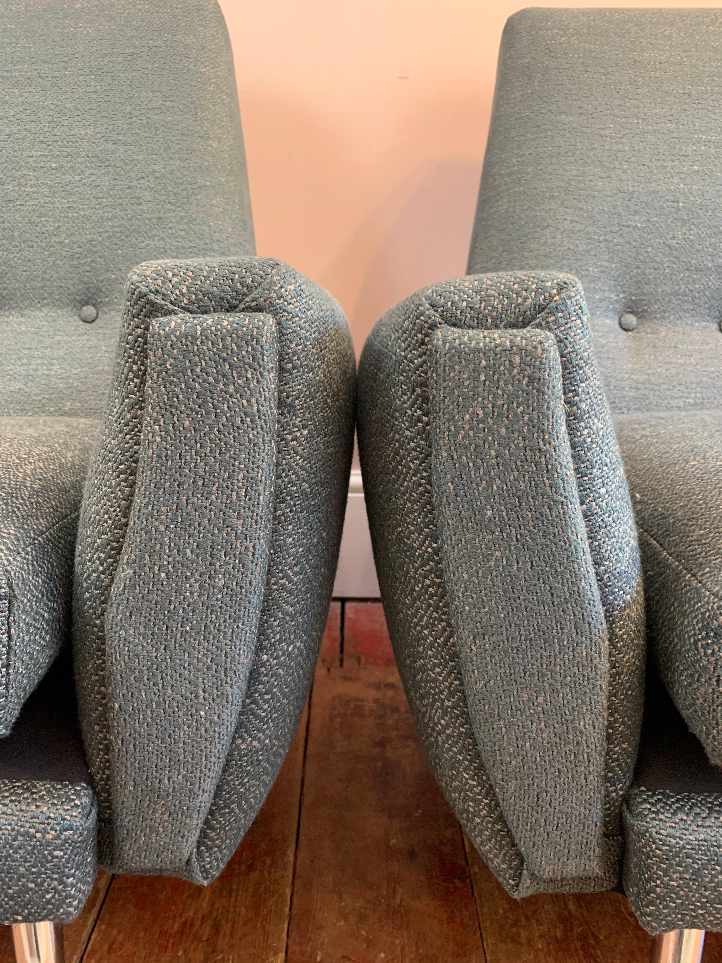 Pair of 1950s Midcentury Vintage Italian 1950s Armchairs in Teal Fabric In Good Condition In London, GB