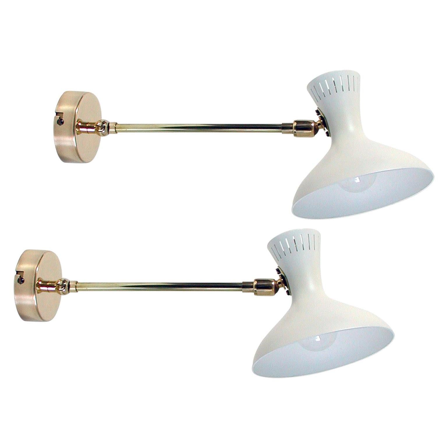 Pair of 1950s Midcentury White Brass French Articulating Potence Sconces For Sale