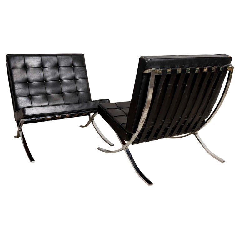 These Barcelona Chairs are a great example of the iconic design classic of the C20th by the world famous designer and architect Ludwig Mies van der Rohe. ‘
Most likely made by the prestigious company Knoll international in the late 1950s they have