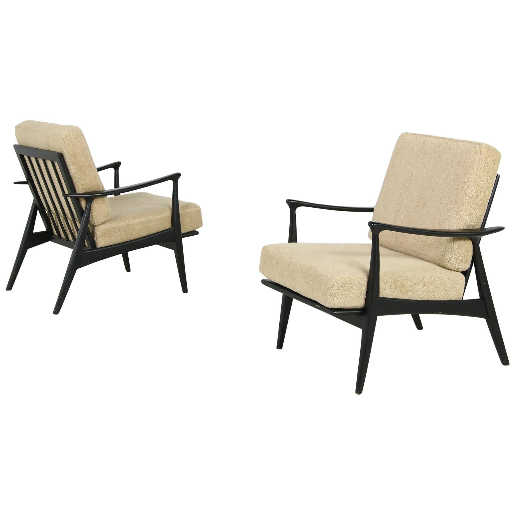 Pair of 1950s Minimalist Beechwood Organic Easy Chairs, Lounge Chairs Midcentury