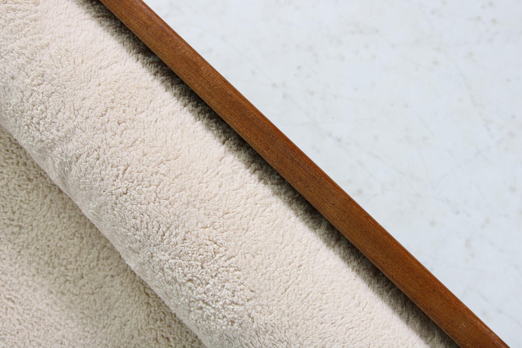 Pair of 1950s Minimalist Teak Daybeds, Midcentury, Teddy Bear Fur Sheepskin Cane 4