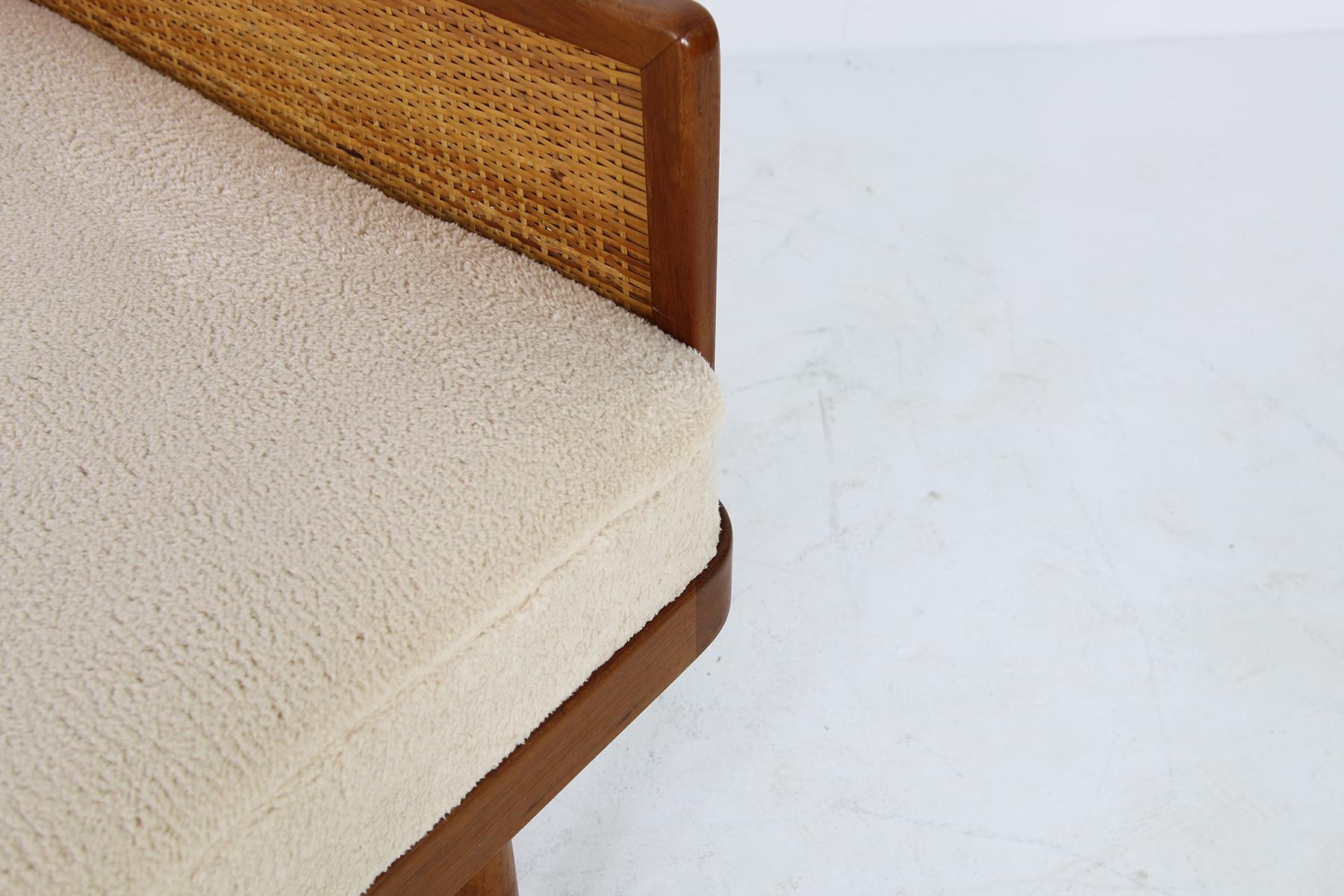 Mid-20th Century Pair of 1950s Minimalist Teak Daybeds, Midcentury, Teddy Bear Fur Sheepskin Cane