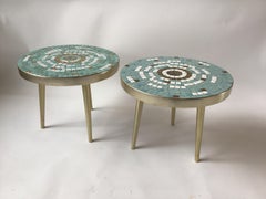 Pair of 1950s Mosaic Tile Top Side Tables