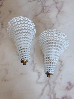 Pair of 1950s Murano Glass Reticello Wall Sconces, Brass, Italy