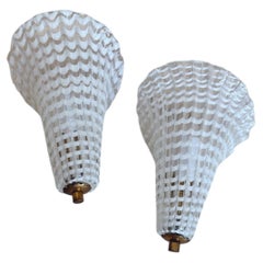 Pair of 1950s Murano Glass Reticello Wall Sconces, Brass, Italy