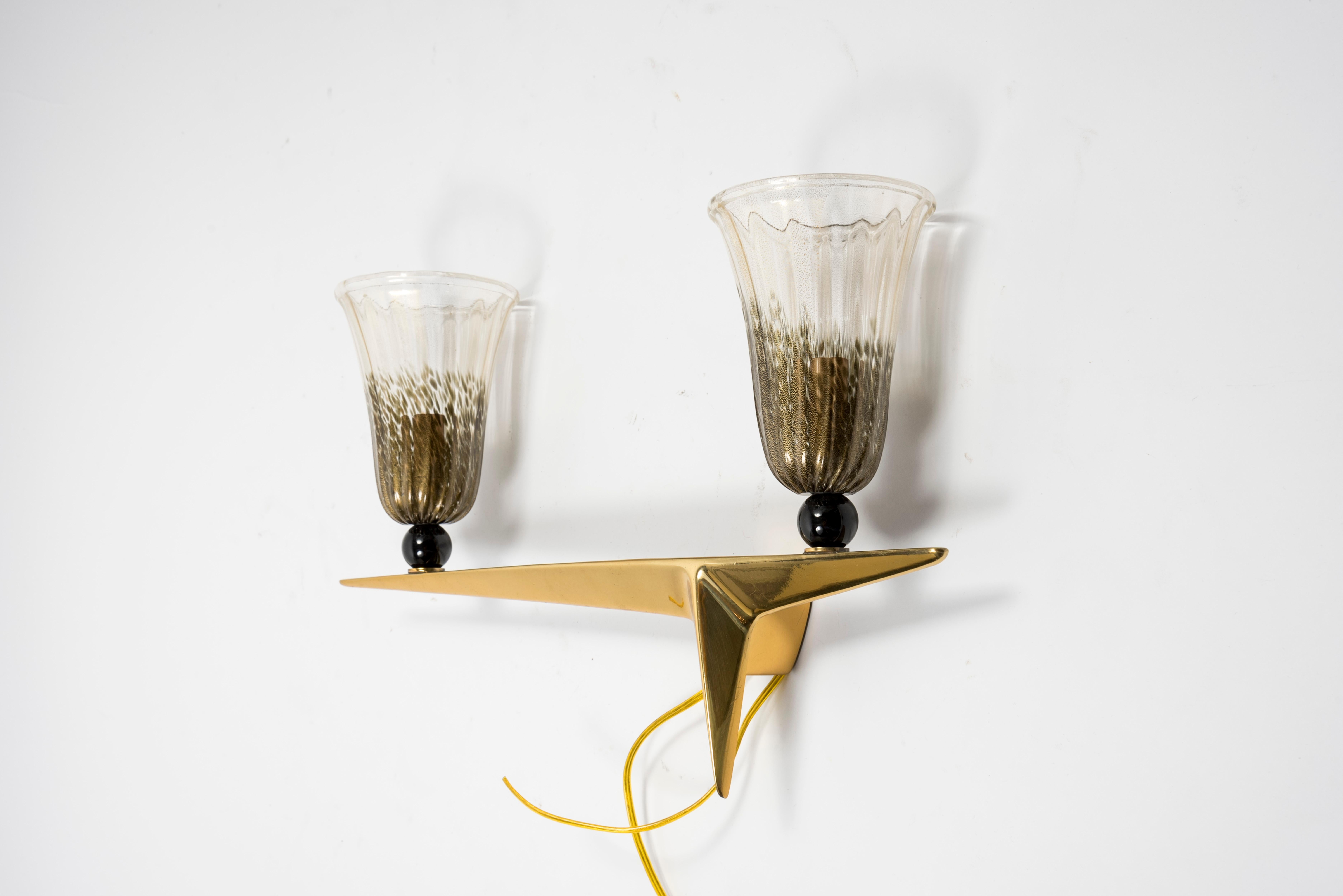 Mid-20th Century Pair of 1950s Murano Glass Sconces For Sale
