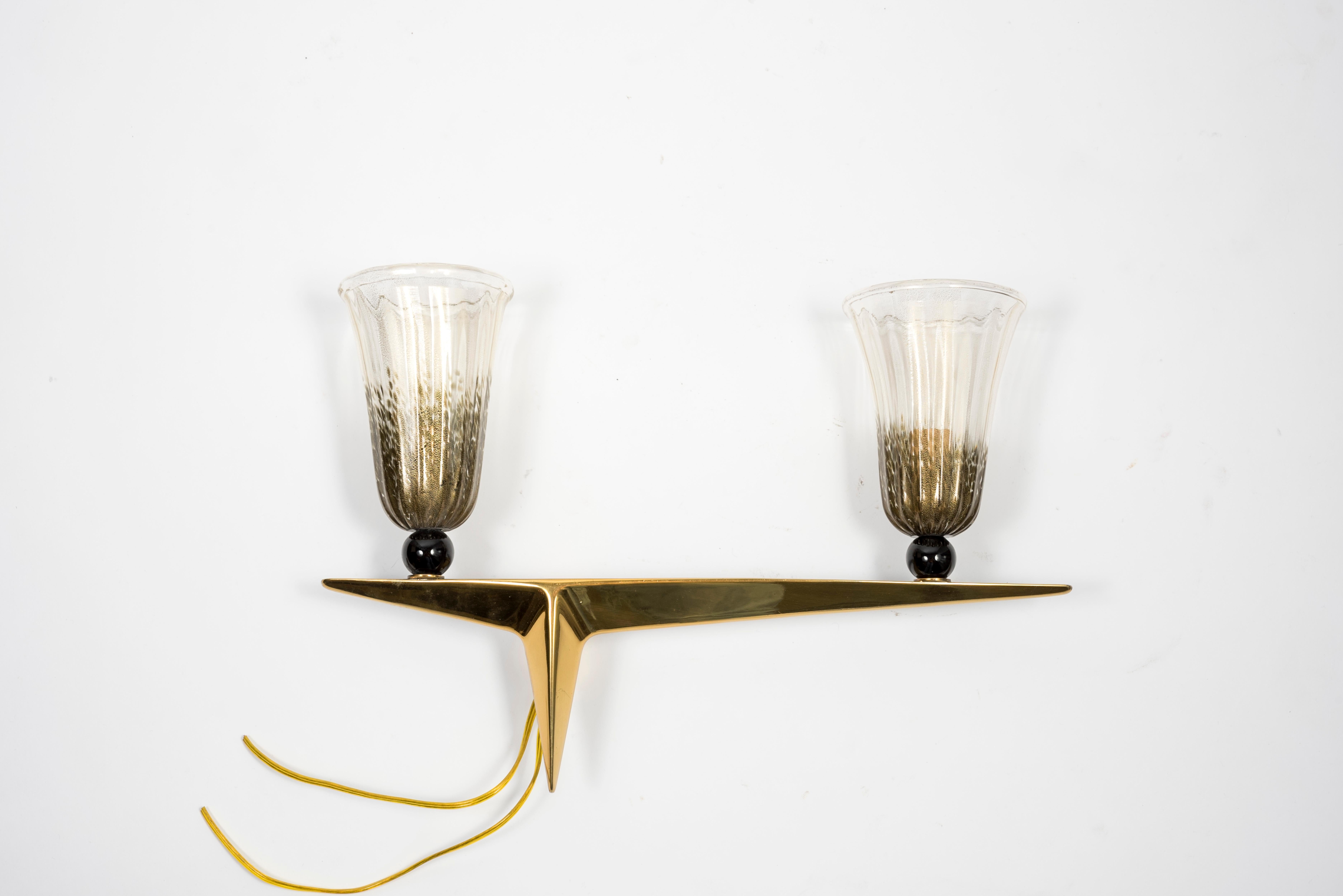 Bronze Pair of 1950s Murano Glass Sconces For Sale