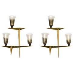 Retro Pair of 1950s Murano Glass Sconces