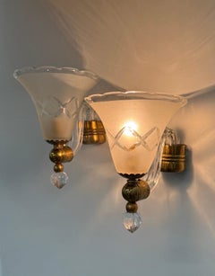 Pair of 1950's Murano Glass Wall Lights by Barovier