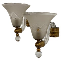 Pair of 1950's Murano Glass Wall Lights by Barovier