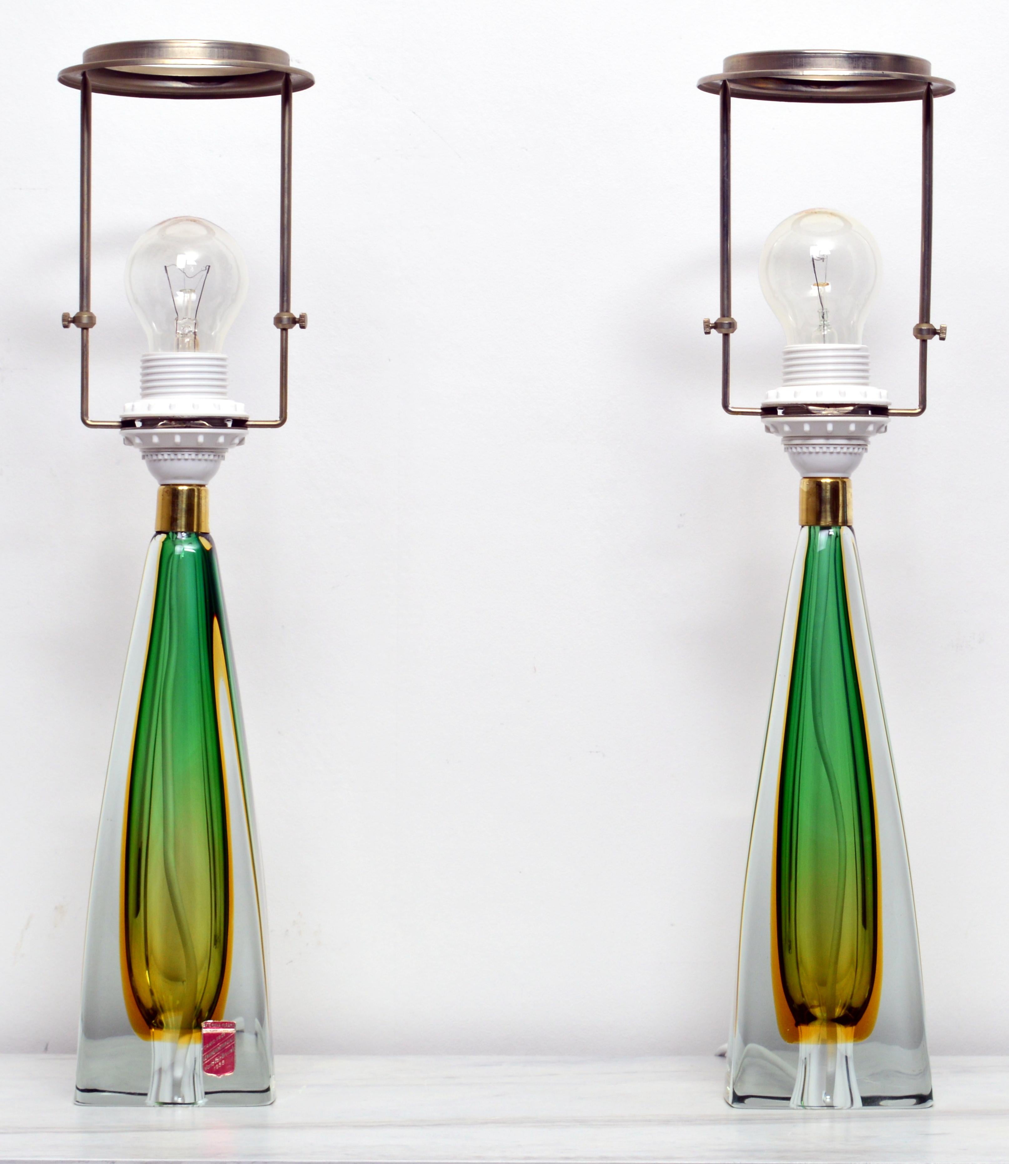 Italian Pair of 1950's  Murano Sommerso Glass Table Lamps by Arte Nuova, Italy