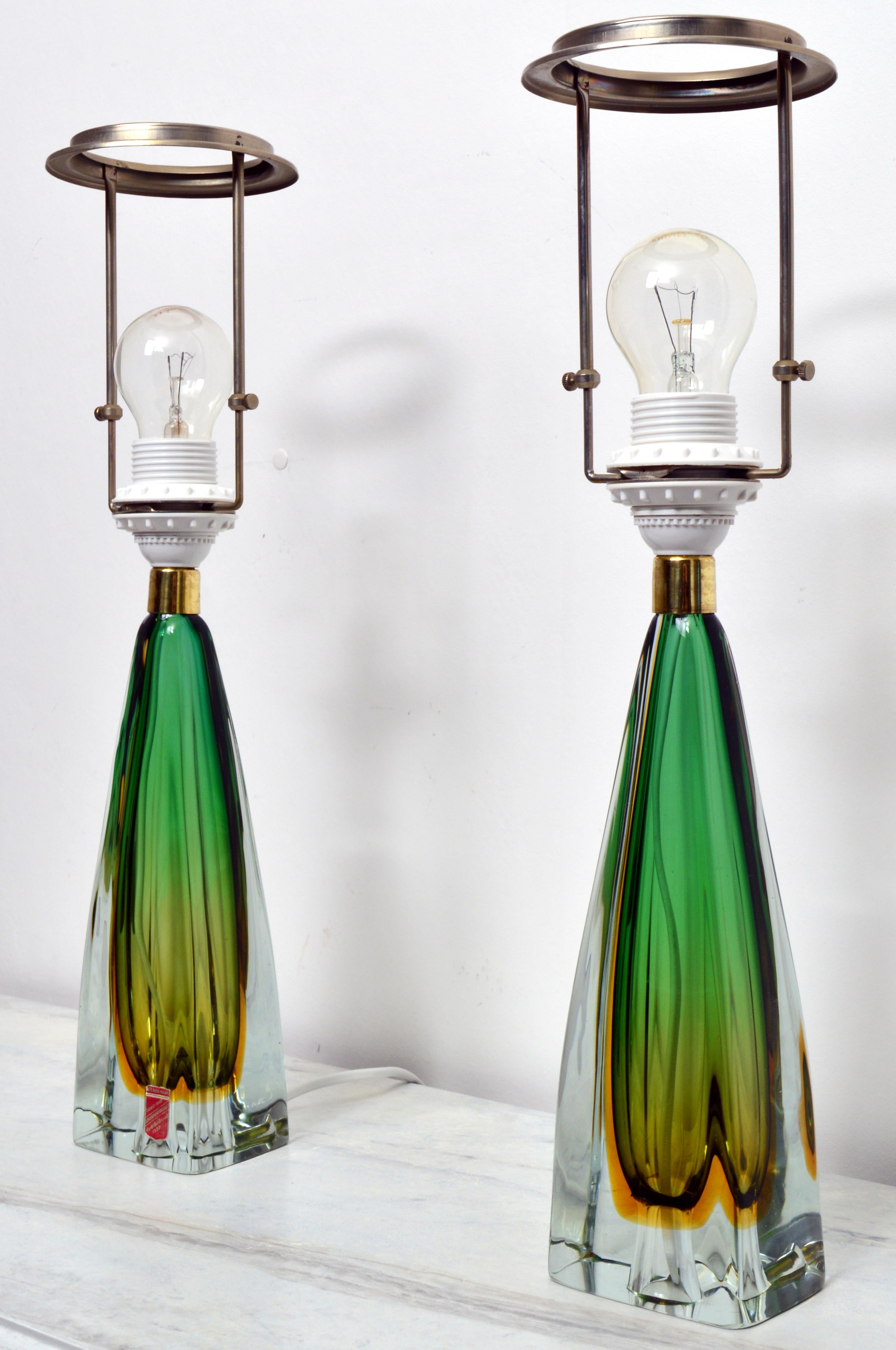 Pair of 1950's  Murano Sommerso Glass Table Lamps by Arte Nuova, Italy In Good Condition In Stockholm, SE