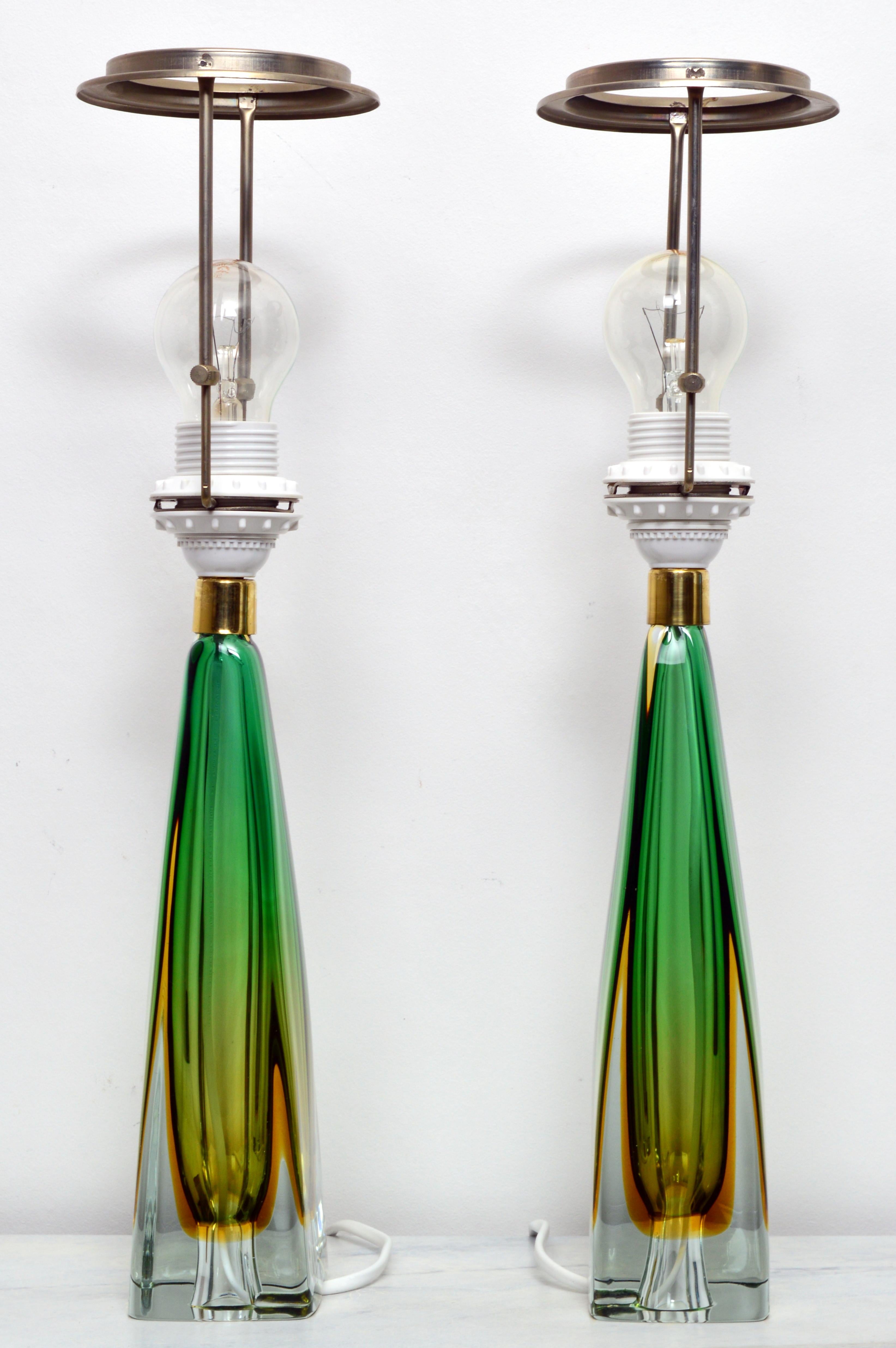 20th Century Pair of 1950's  Murano Sommerso Glass Table Lamps by Arte Nuova, Italy