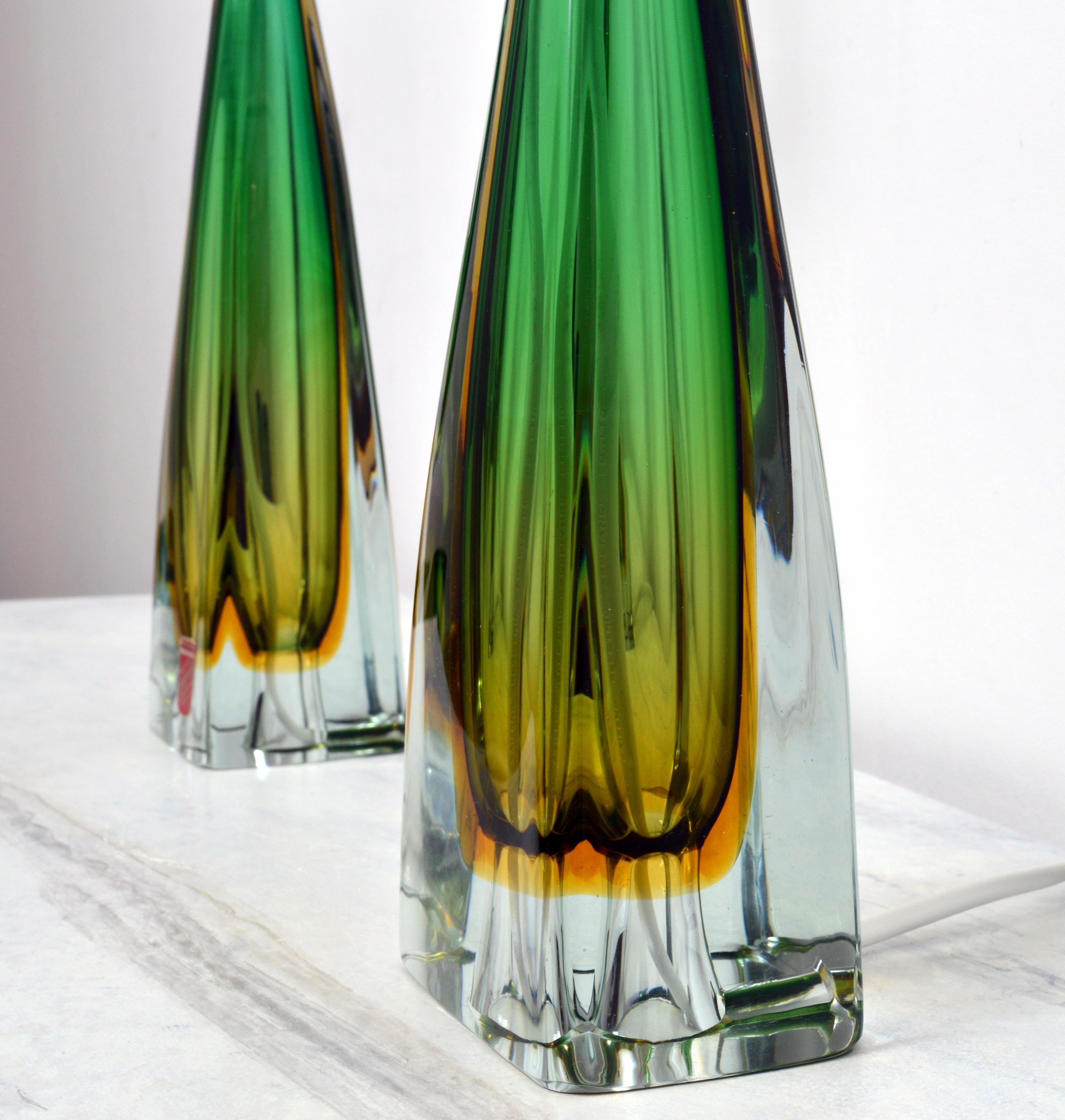 Blown Glass Pair of 1950's  Murano Sommerso Glass Table Lamps by Arte Nuova, Italy