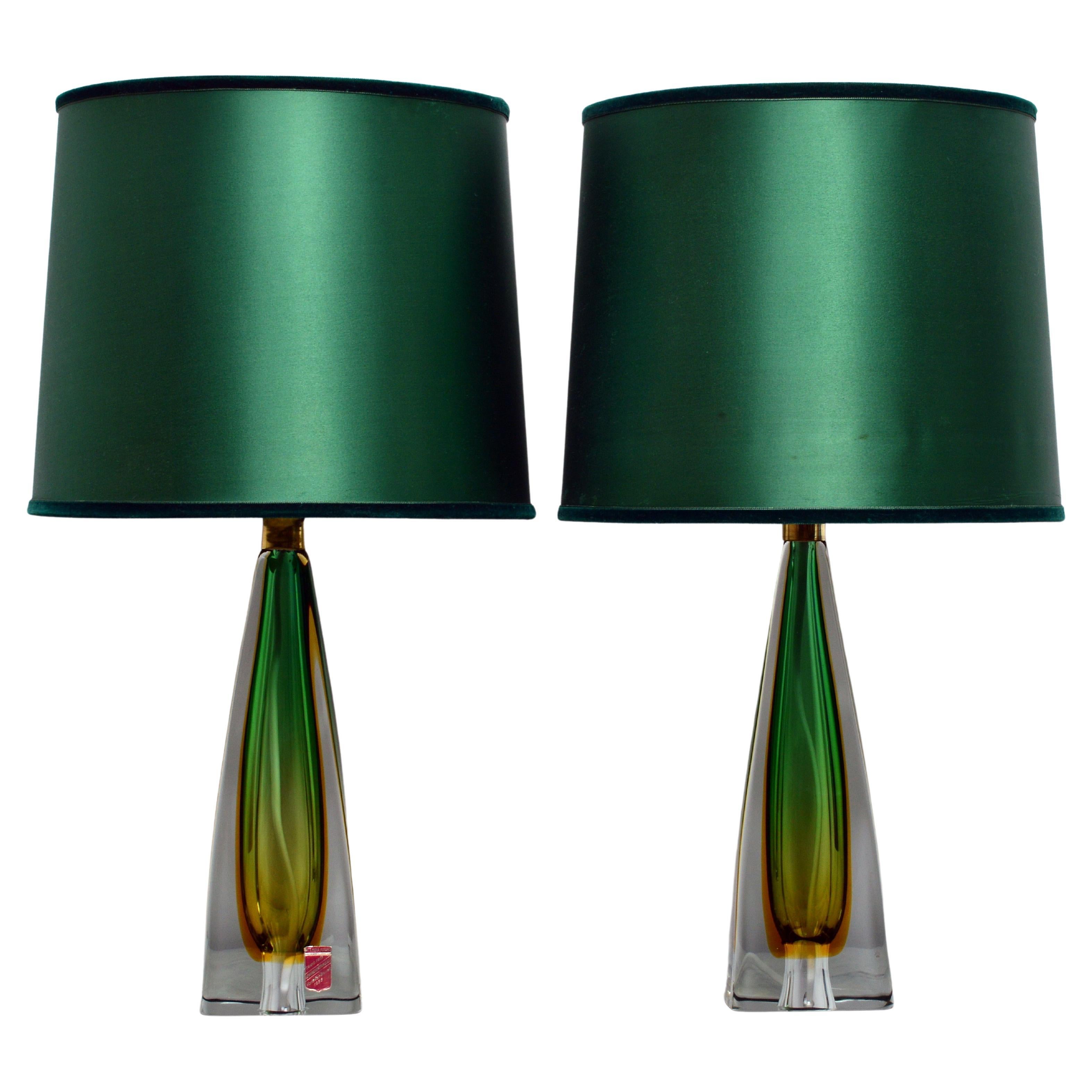Pair of 1950's  Murano Sommerso Glass Table Lamps by Arte Nuova, Italy