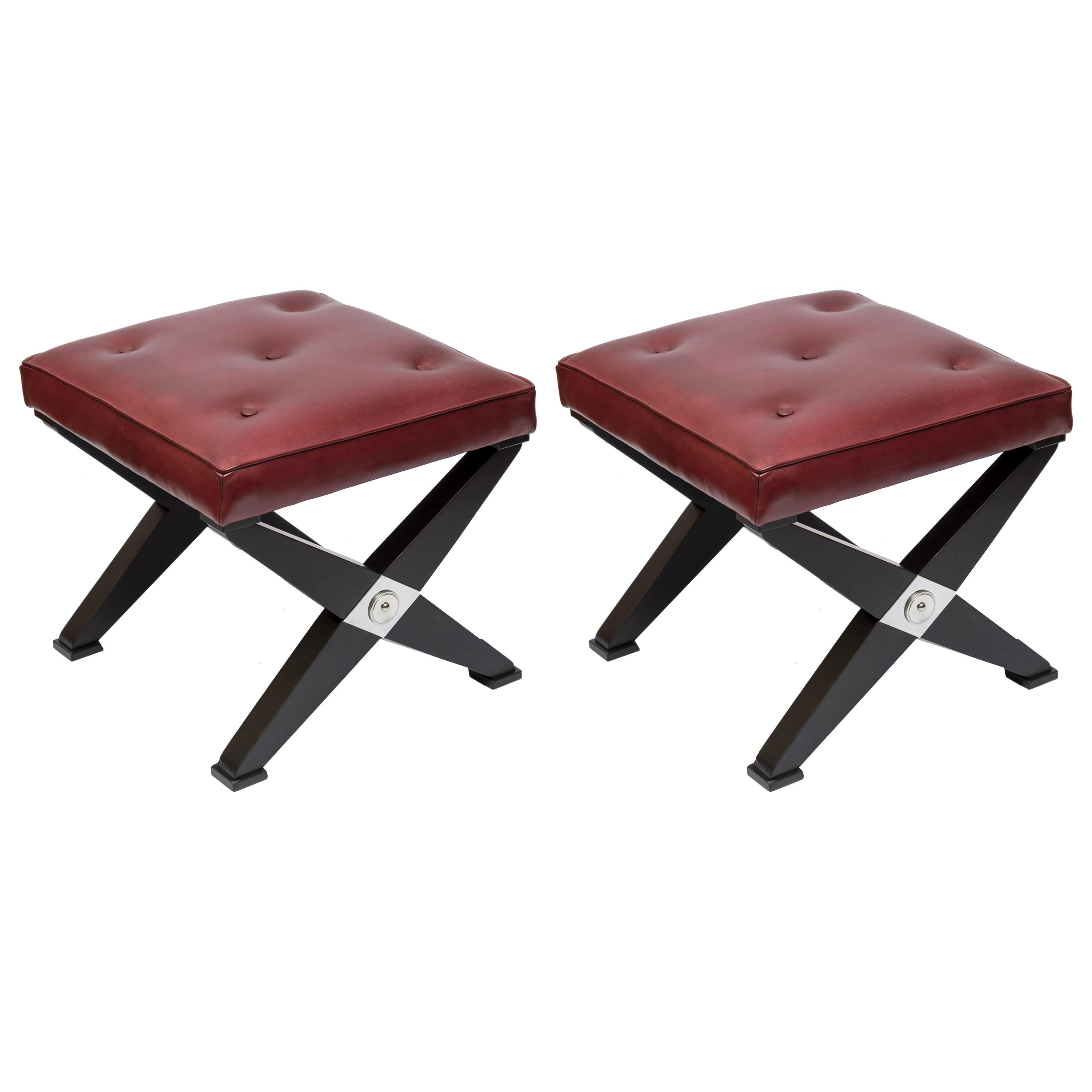 Pair of 1950s Neoclassic Stools in the Style of Jansen For Sale