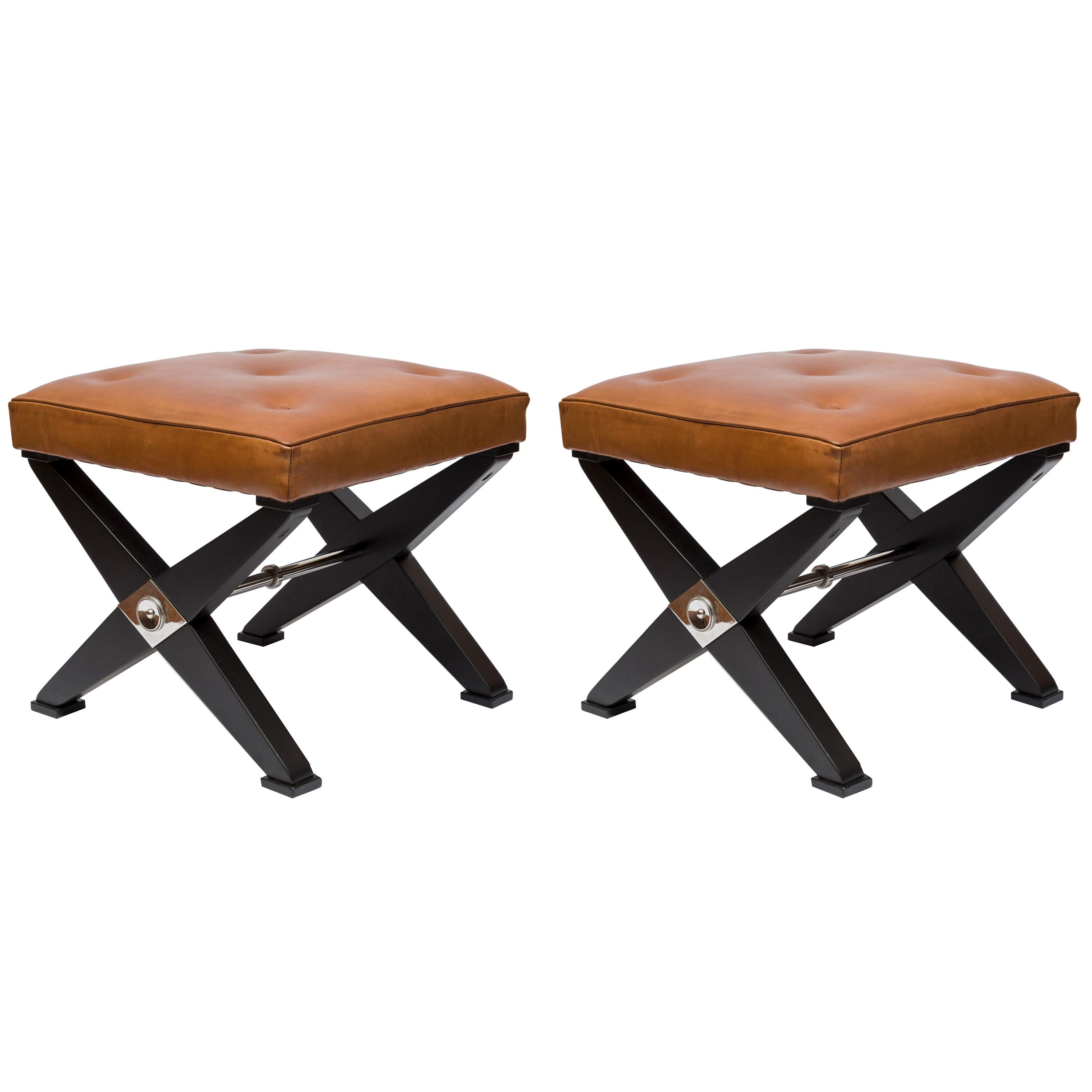Pair of 1950s Neoclassic Stools in the Style of Jansen