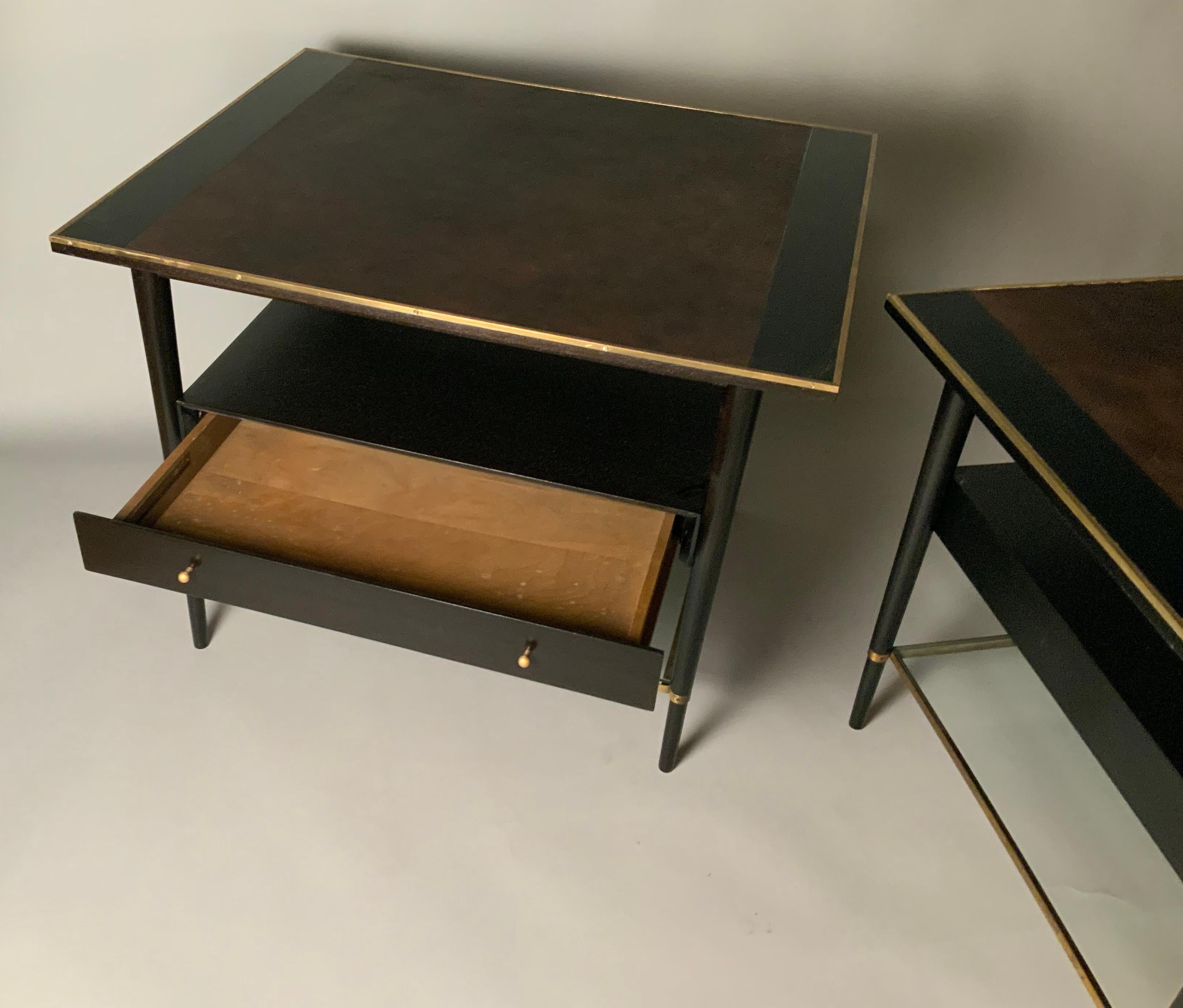 American Pair of 1950's Nightstands with Leather and Brass by Paul McCobb
