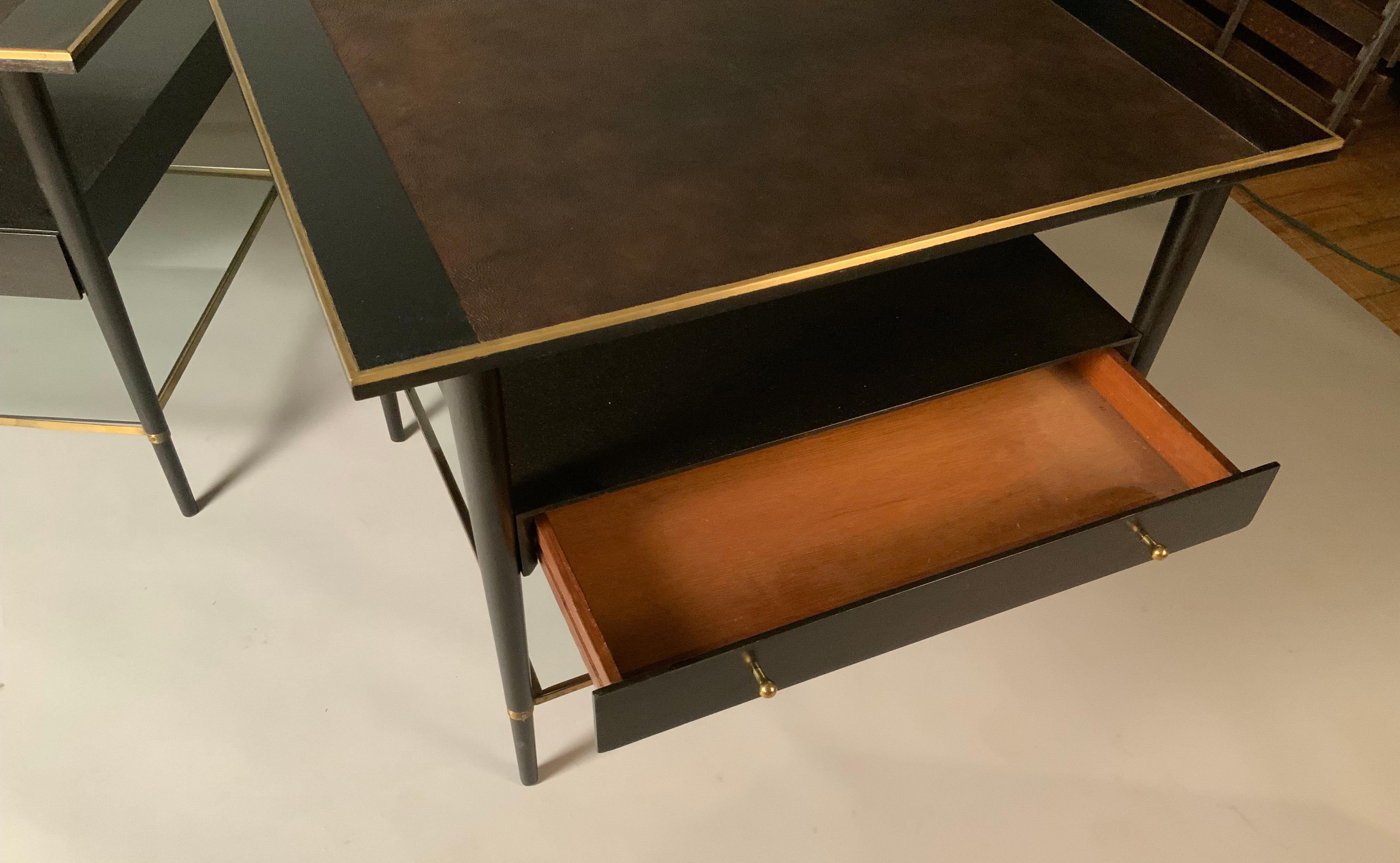 Pair of 1950's Nightstands with Leather and Brass by Paul McCobb In Good Condition In Hudson, NY