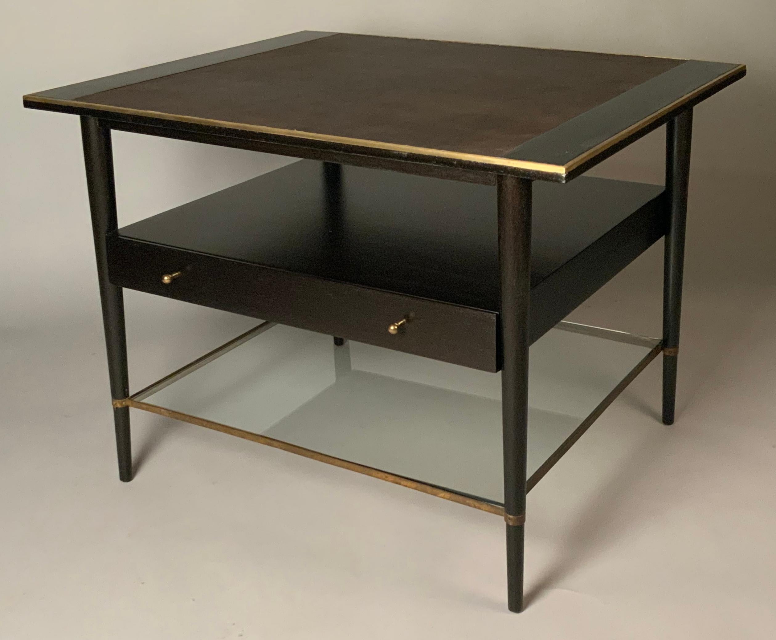Mid-20th Century Pair of 1950's Nightstands with Leather and Brass by Paul McCobb