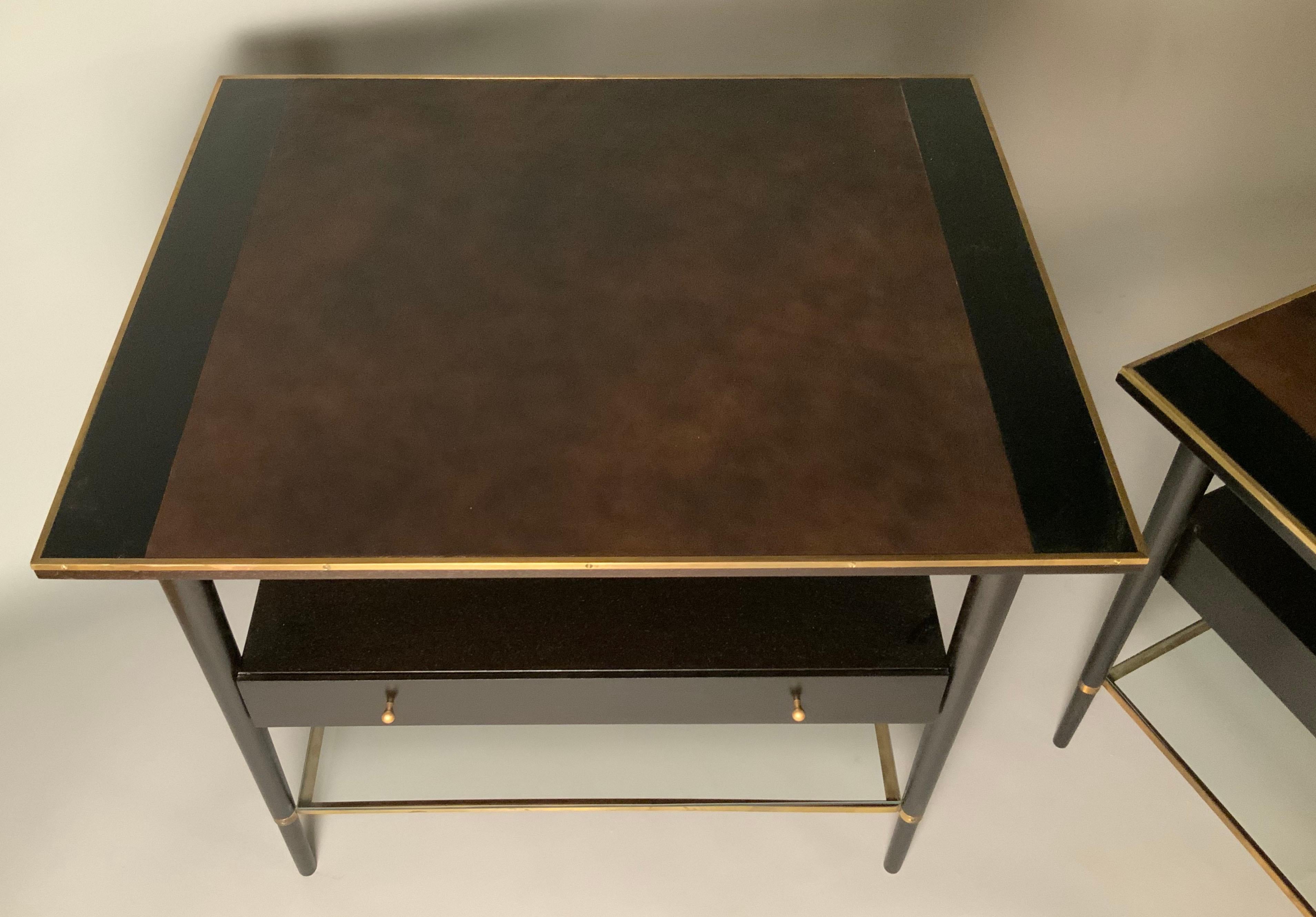 Pair of 1950's Nightstands with Leather and Brass by Paul McCobb 1