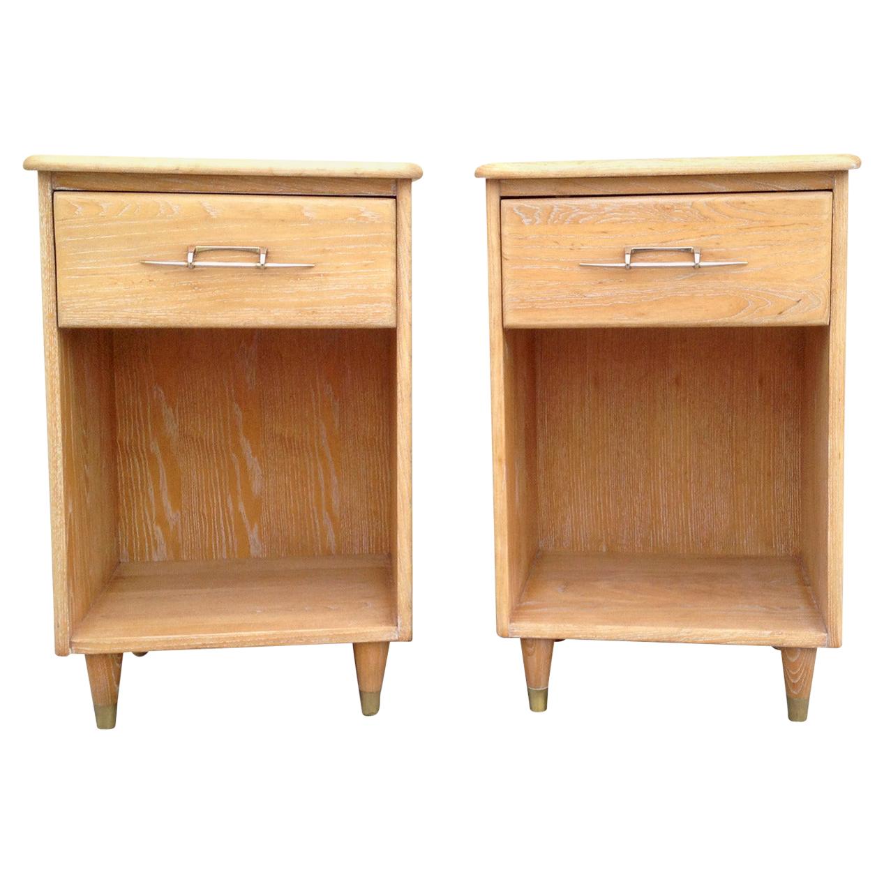 Narrow Pair of 1950s Nightstands with Subtle Cerused Finish