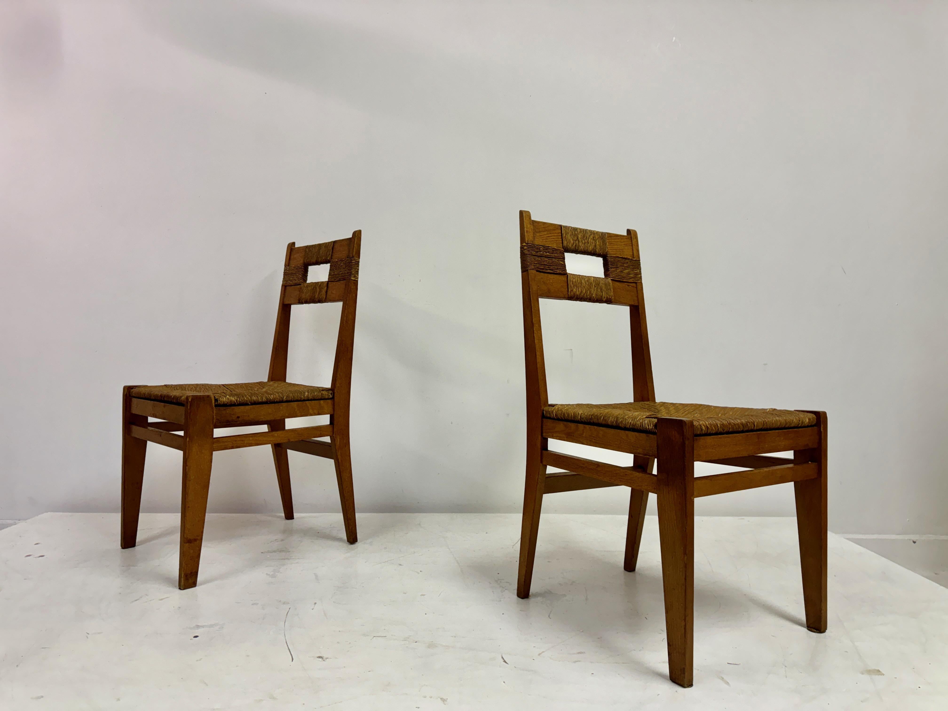 Pair of 1950s Oak and Rush Side Chairs For Sale 10