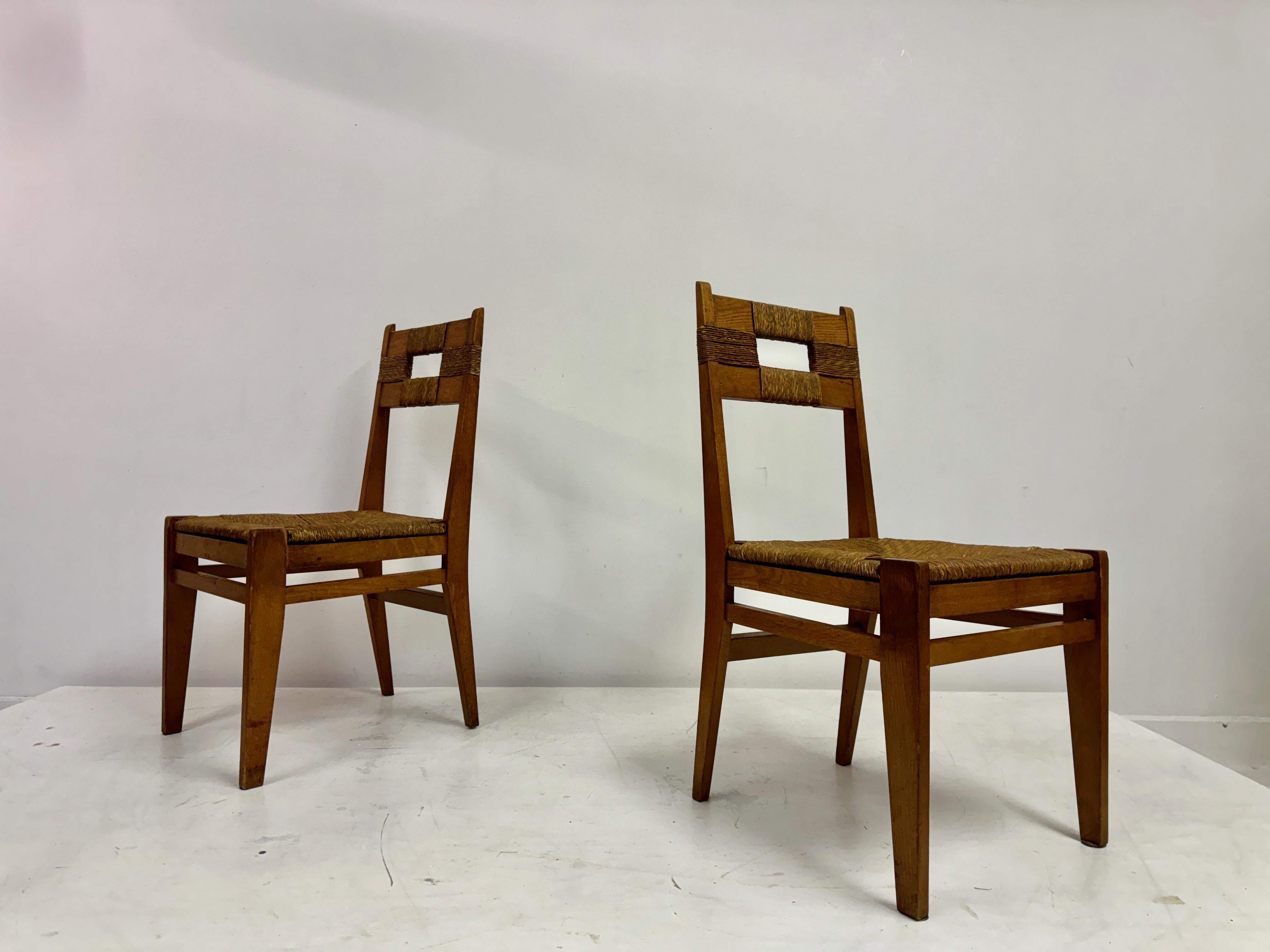 Paire de chaises d'appoint en Oak Oak et Rush des années 1950 en vente 9