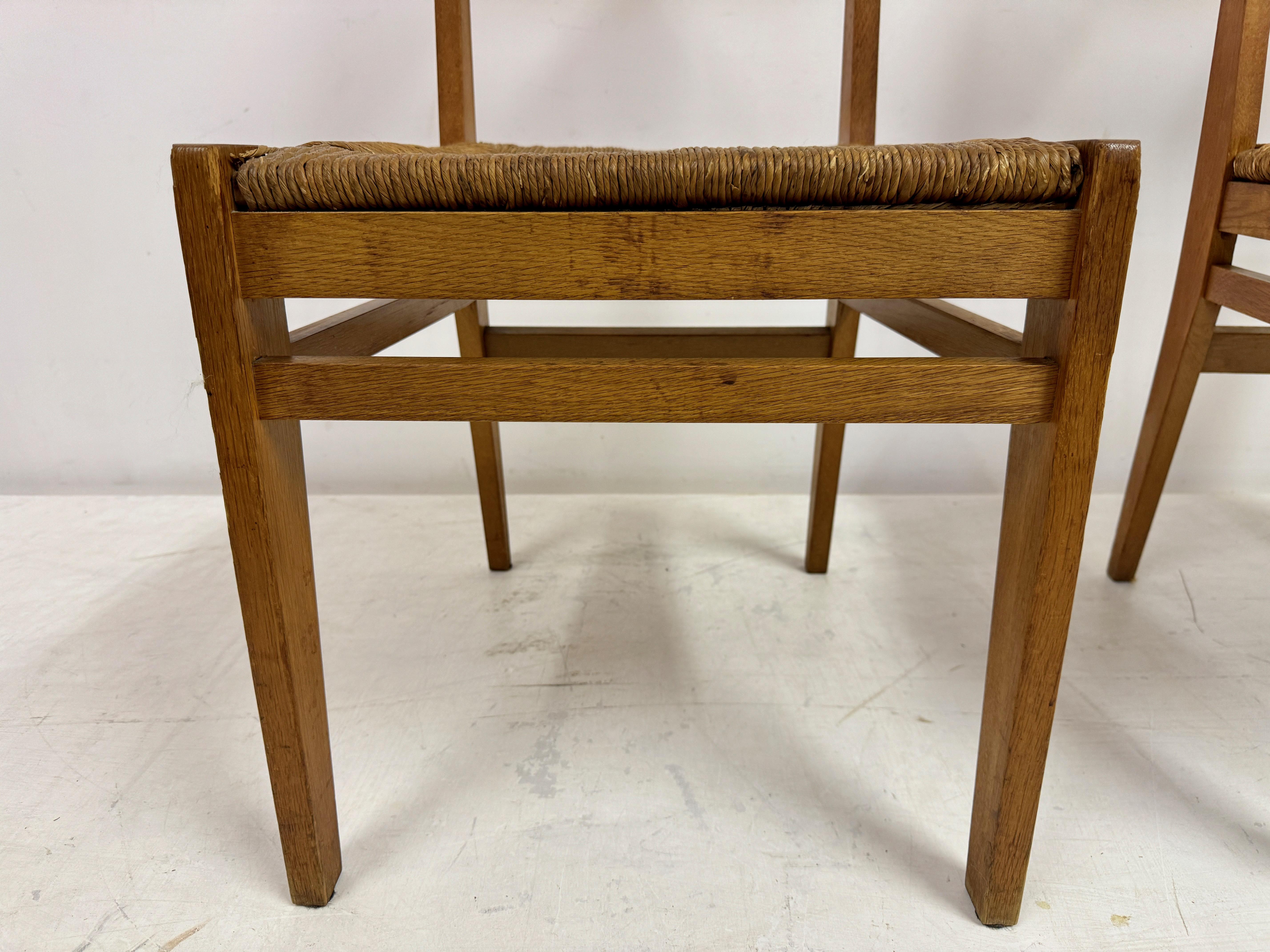 Pair of 1950s Oak and Rush Side Chairs In Good Condition For Sale In London, London