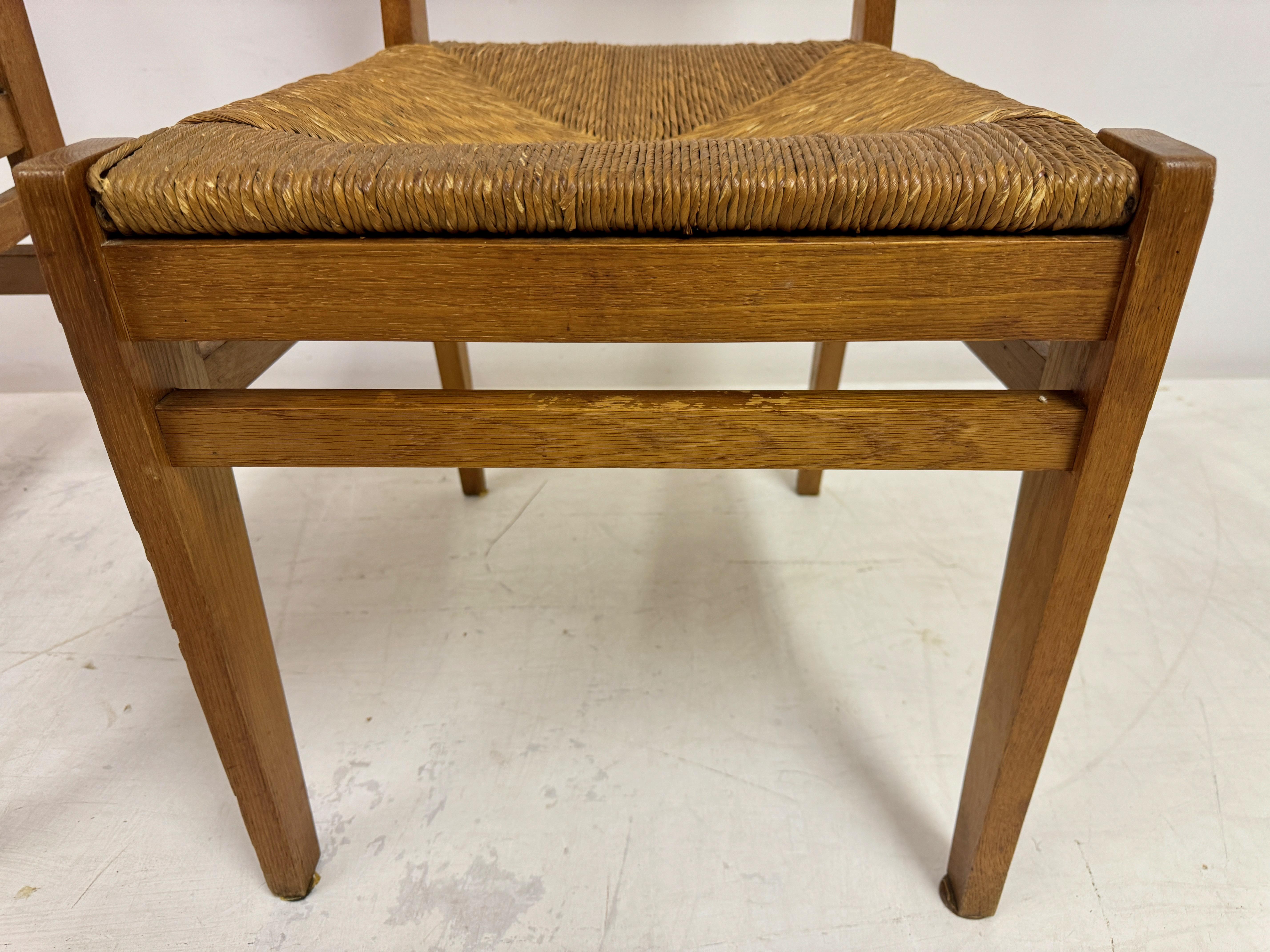 20ième siècle Paire de chaises d'appoint en Oak Oak et Rush des années 1950 en vente
