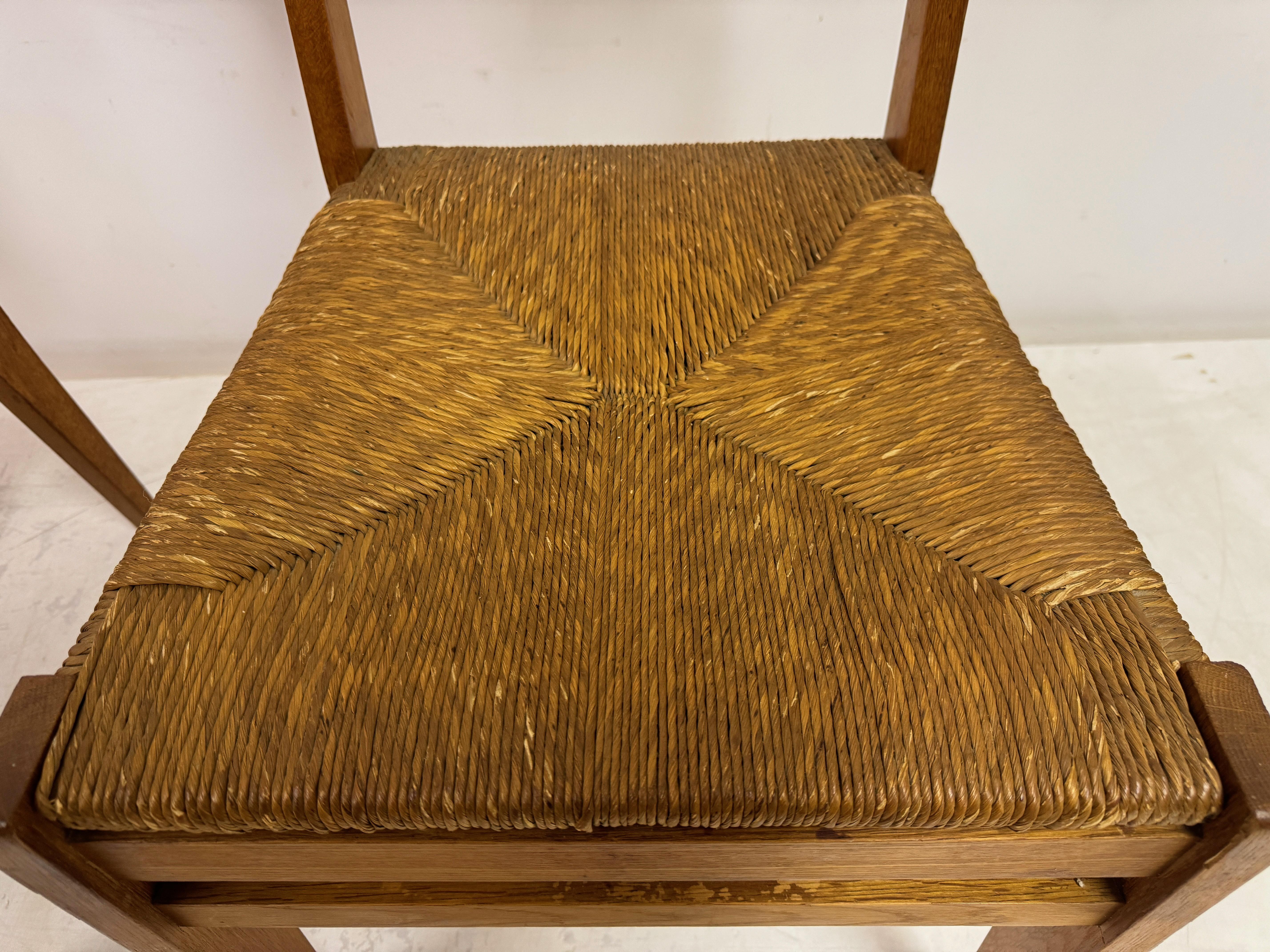 Jonc Paire de chaises d'appoint en Oak Oak et Rush des années 1950 en vente