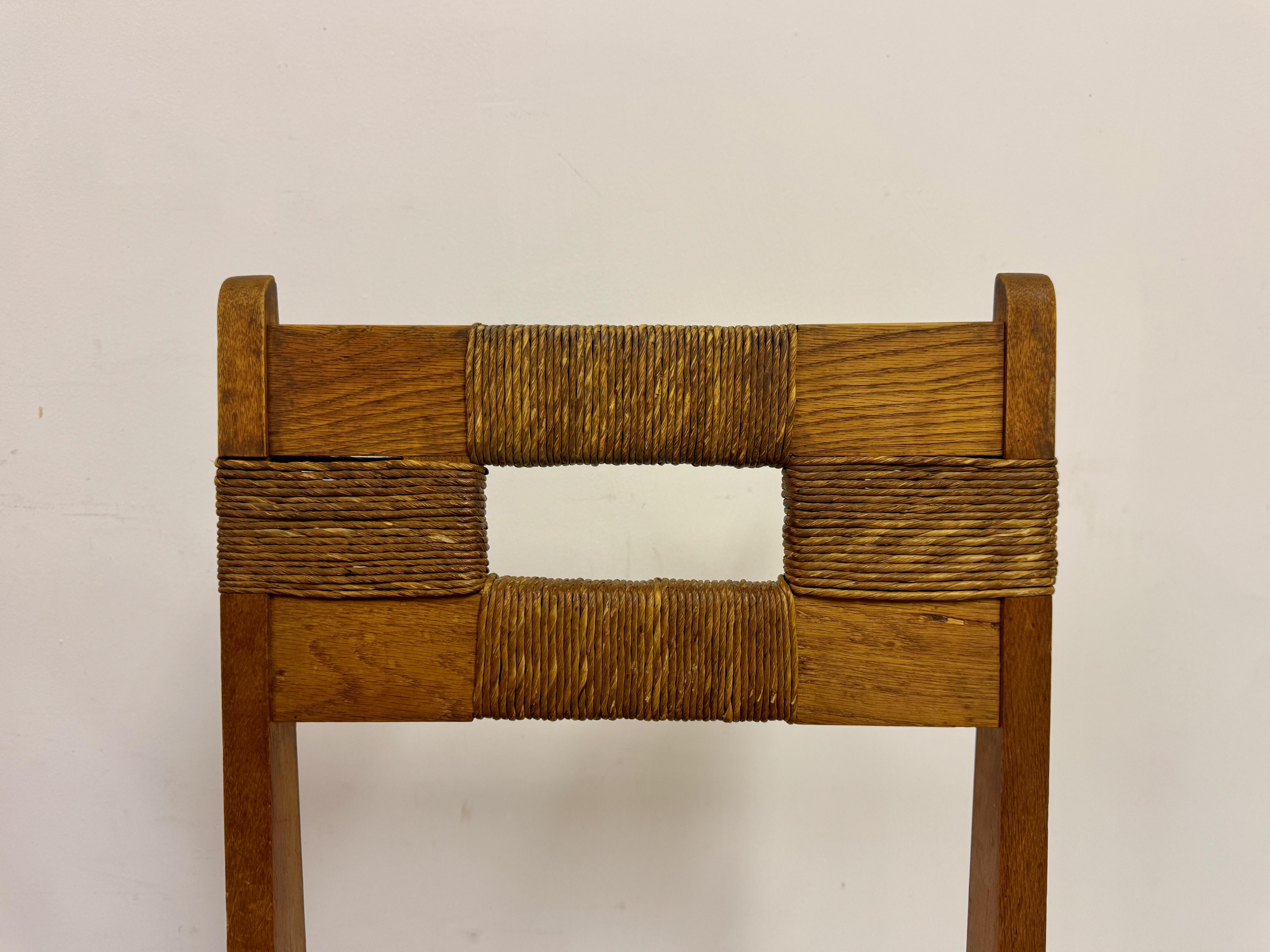 Pair of 1950s Oak and Rush Side Chairs For Sale 2