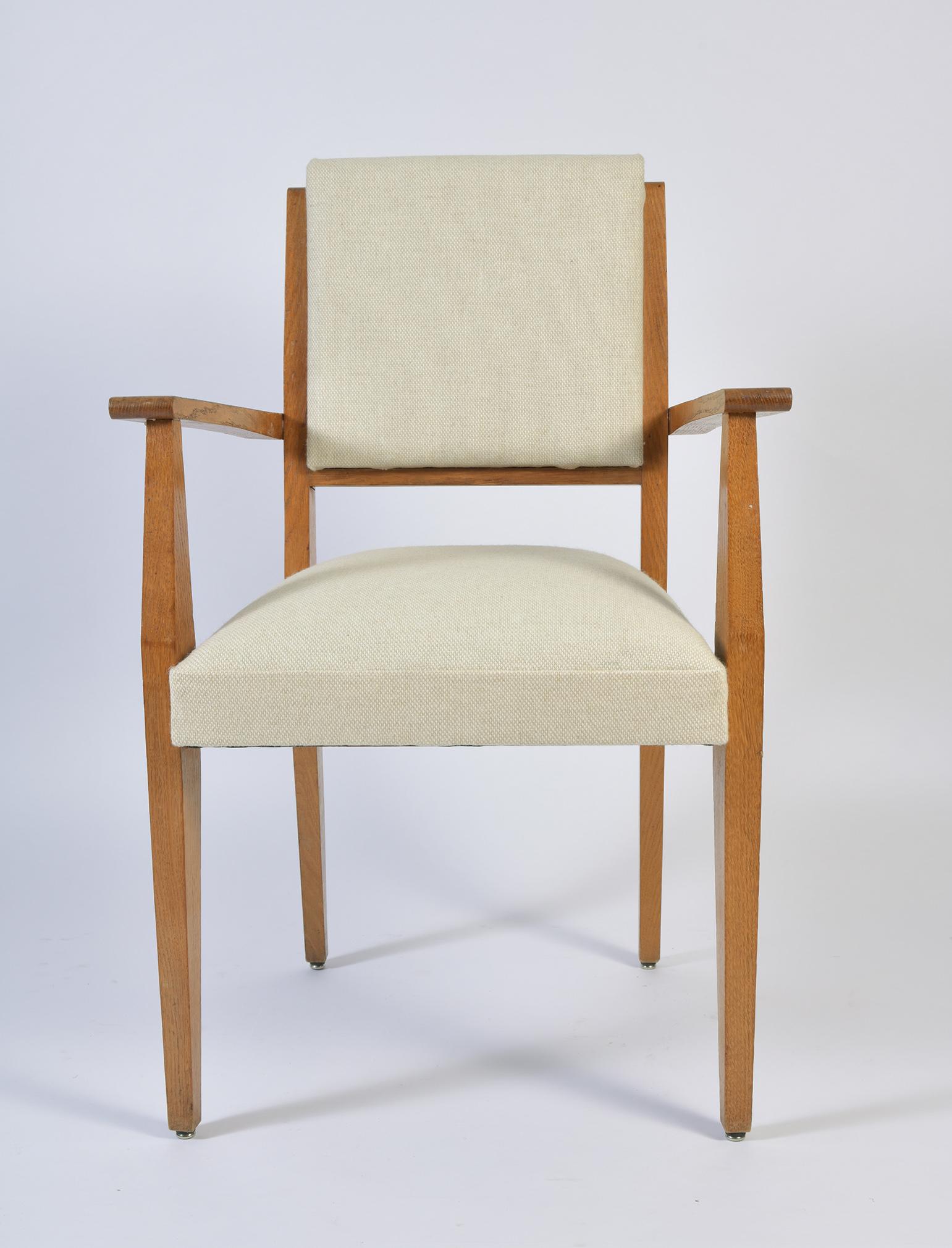 French Pair of 1950s Oak Armchairs