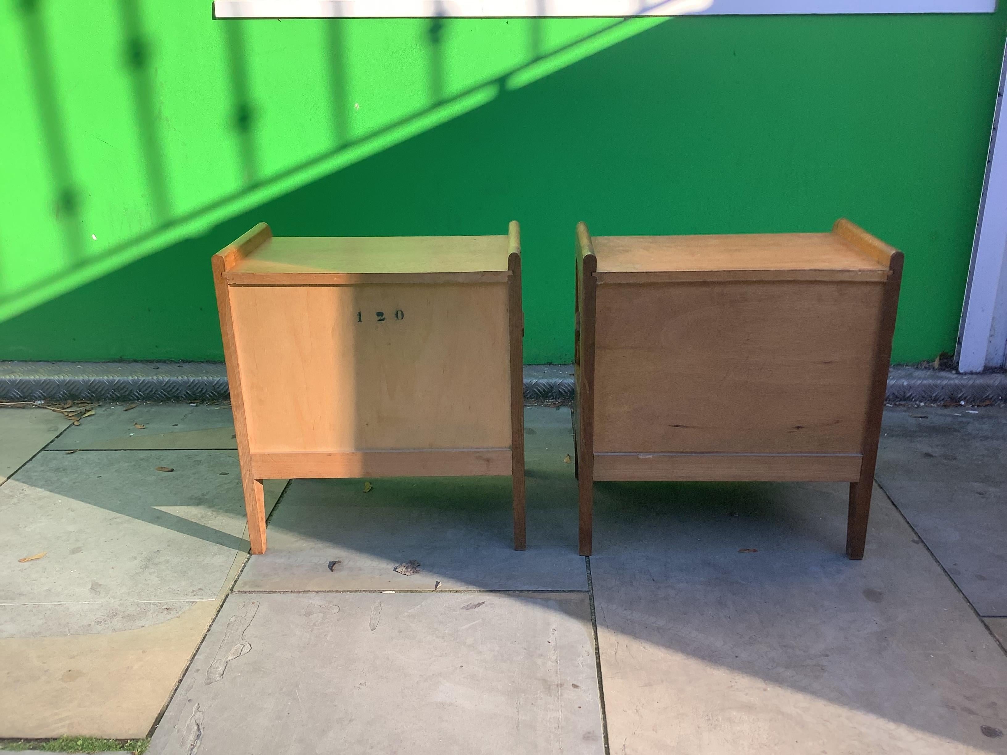 Mid-Century Modern pair of 1950's oak bedside tables by Jacques Adnet For Sale