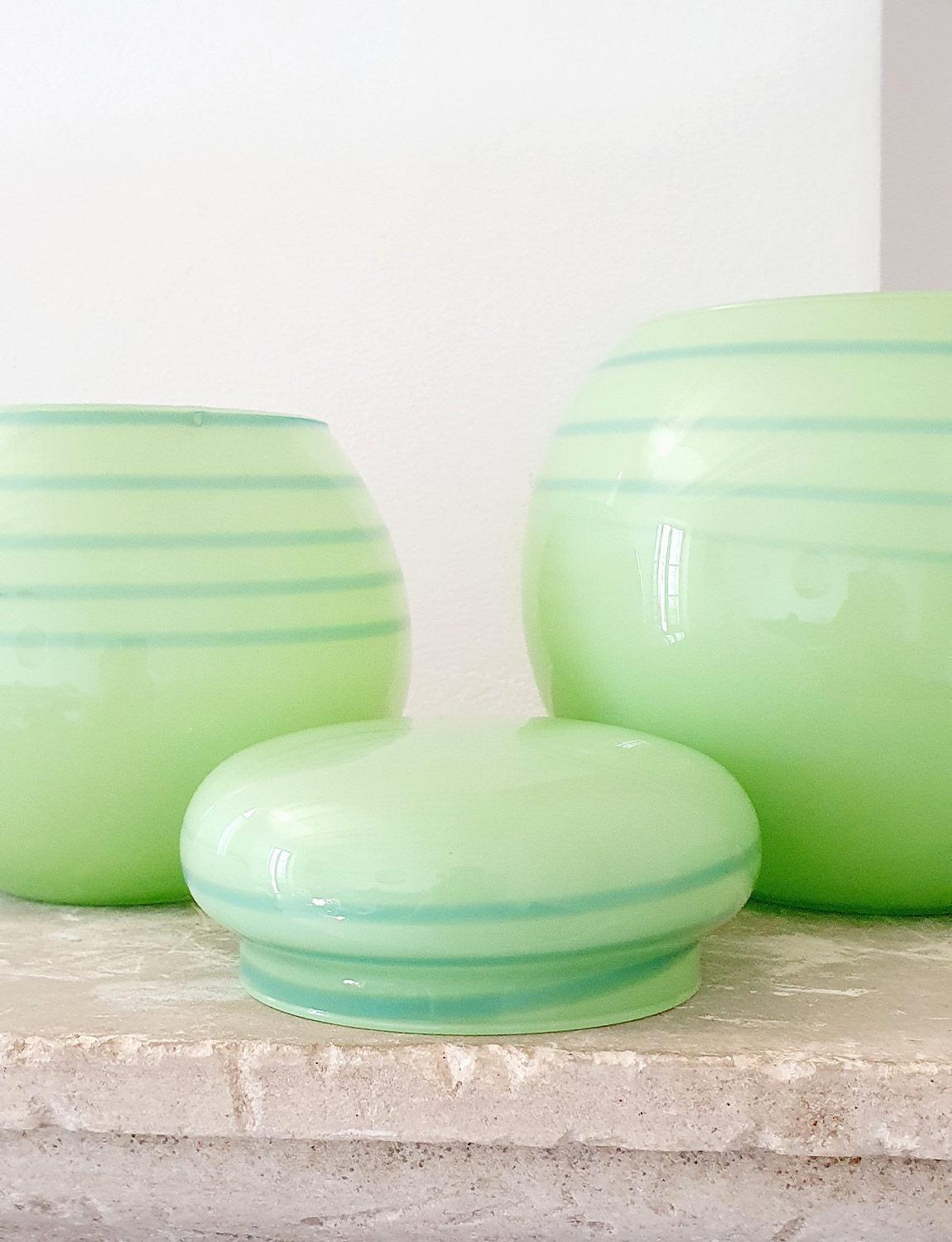Mid-20th Century Pair of 1950s Opaque Green Glass Murano Pots