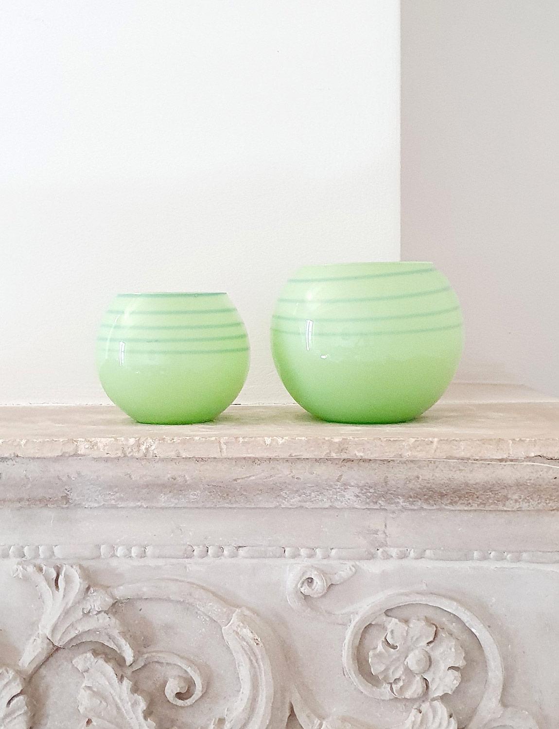 Pair of 1950s Opaque Green Glass Murano Pots 3