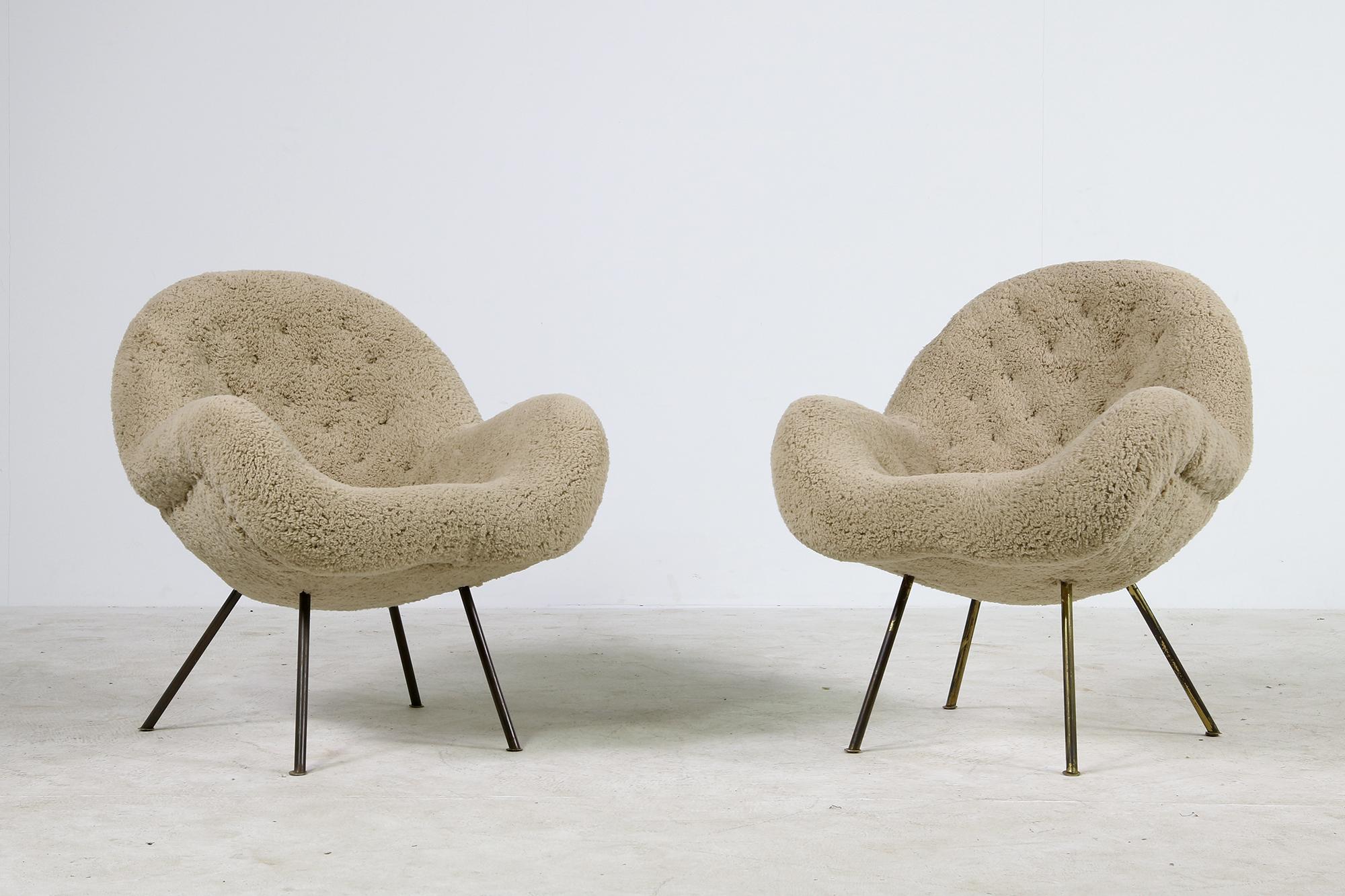 Pair of 1950s Organic Fritz Neth Lounge Chairs Teddy Fur Mid-Century Modern B In Good Condition In Hamminkeln, DE